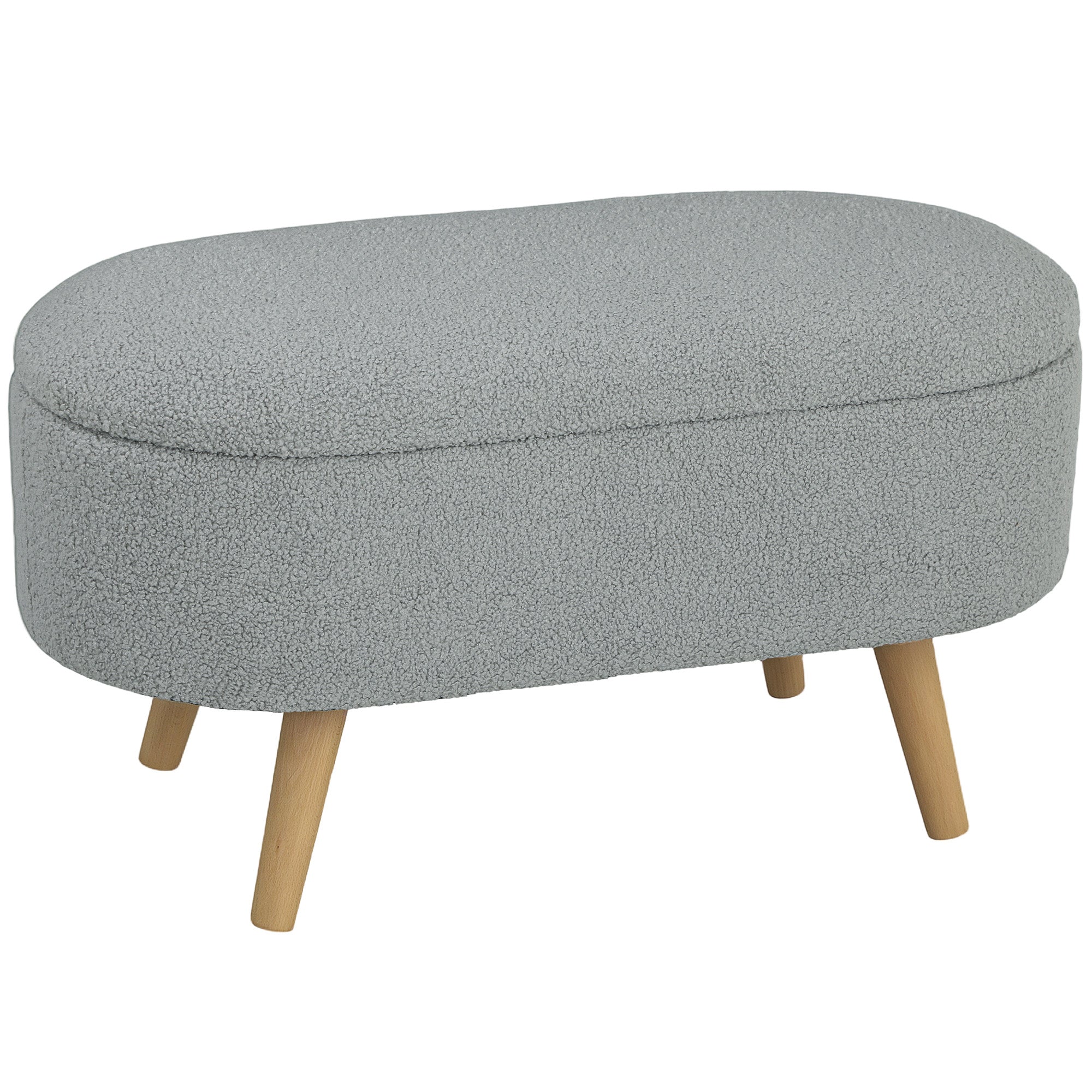 HOMCOM Teddy Fleece Storage Ottoman - Grey - North Peak Garden Furniture
