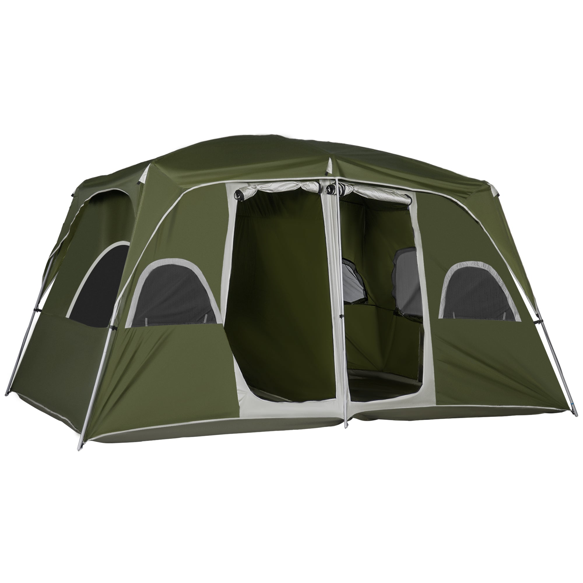 Outsunny Camping Tent, Family Tent 4-8 Person 2 Room, with Large Mesh Windows, Easy Set Up for Backpacking Hiking Outdoor, Green - North Peak Garden Furniture