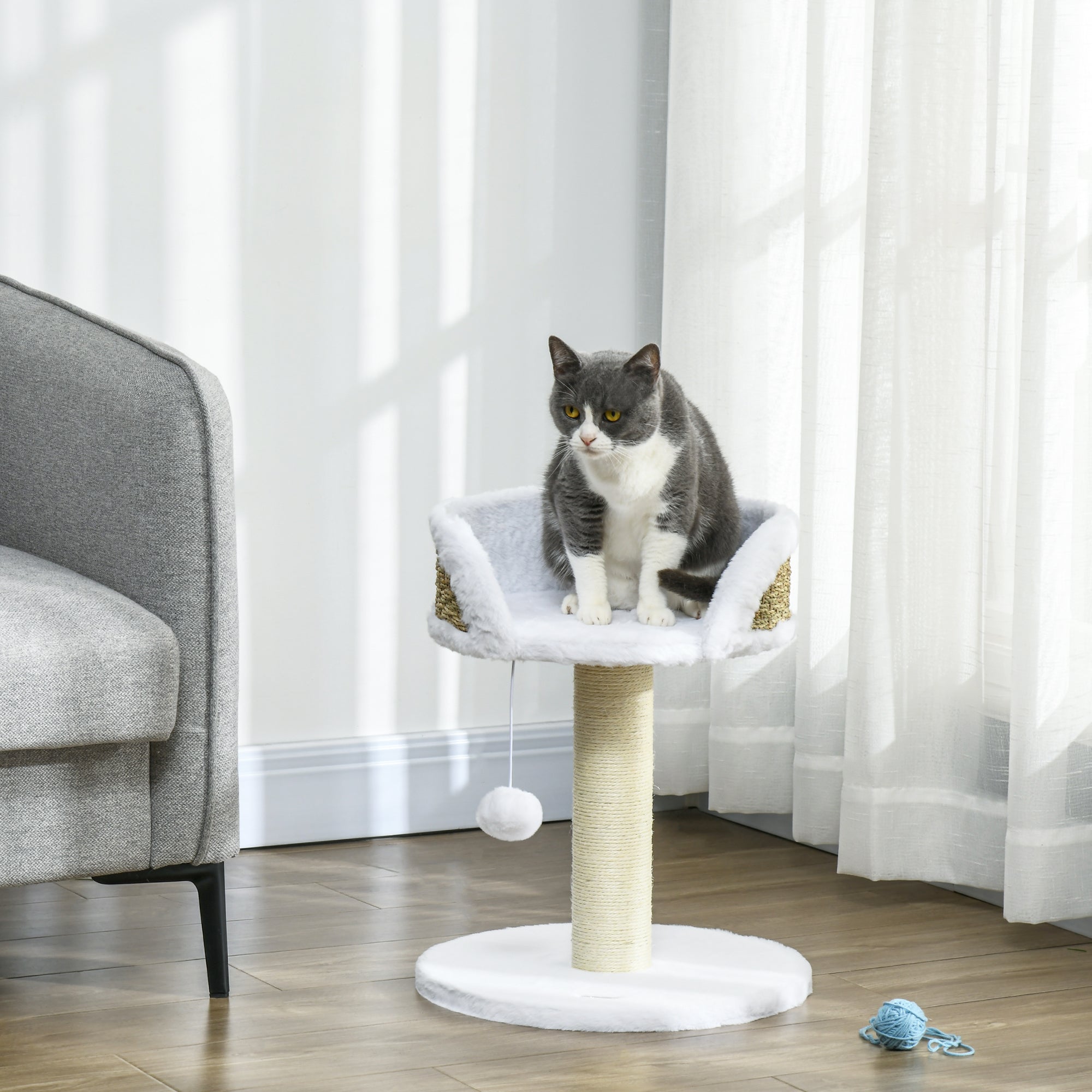 PawHut Cat Tree Tower with Scratching Posts, White - North Peak Garden Furniture