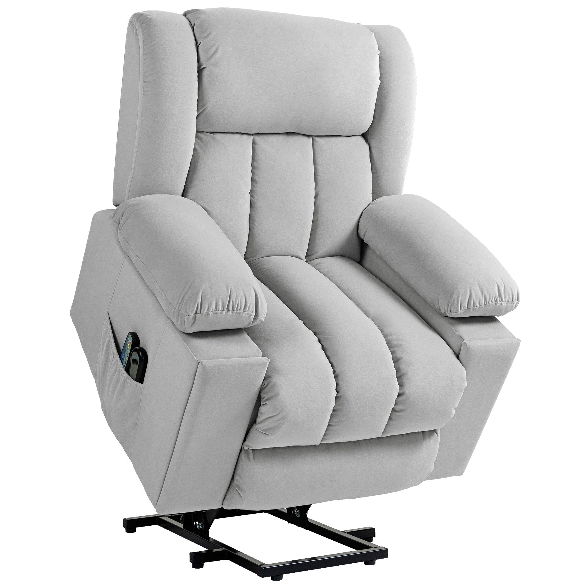 HOMCOM Power Lift Recliner Chair with Vibration Massage and Heat, Electric Lift Chair for Elderly, Overstuffed Fabric Riser and Reclining Armchair with USB Ports, Cup Holders, Light Grey - North Peak Garden Furniture