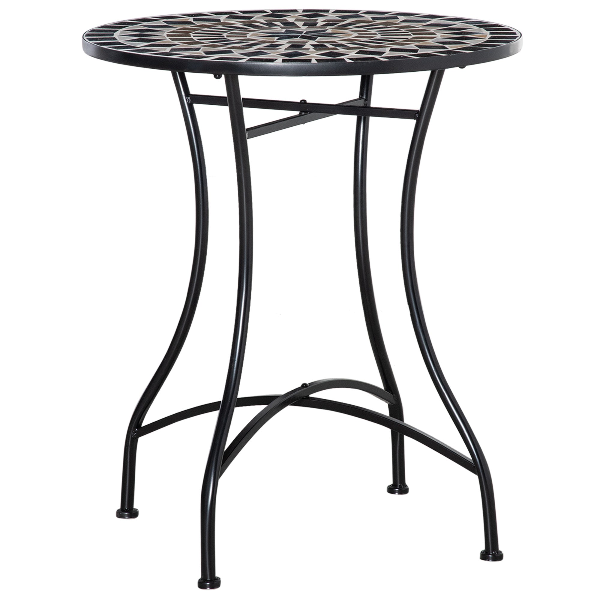 Outsunny Φ60cm Mosaic Outdoor Patio Table - Black - North Peak Garden Furniture