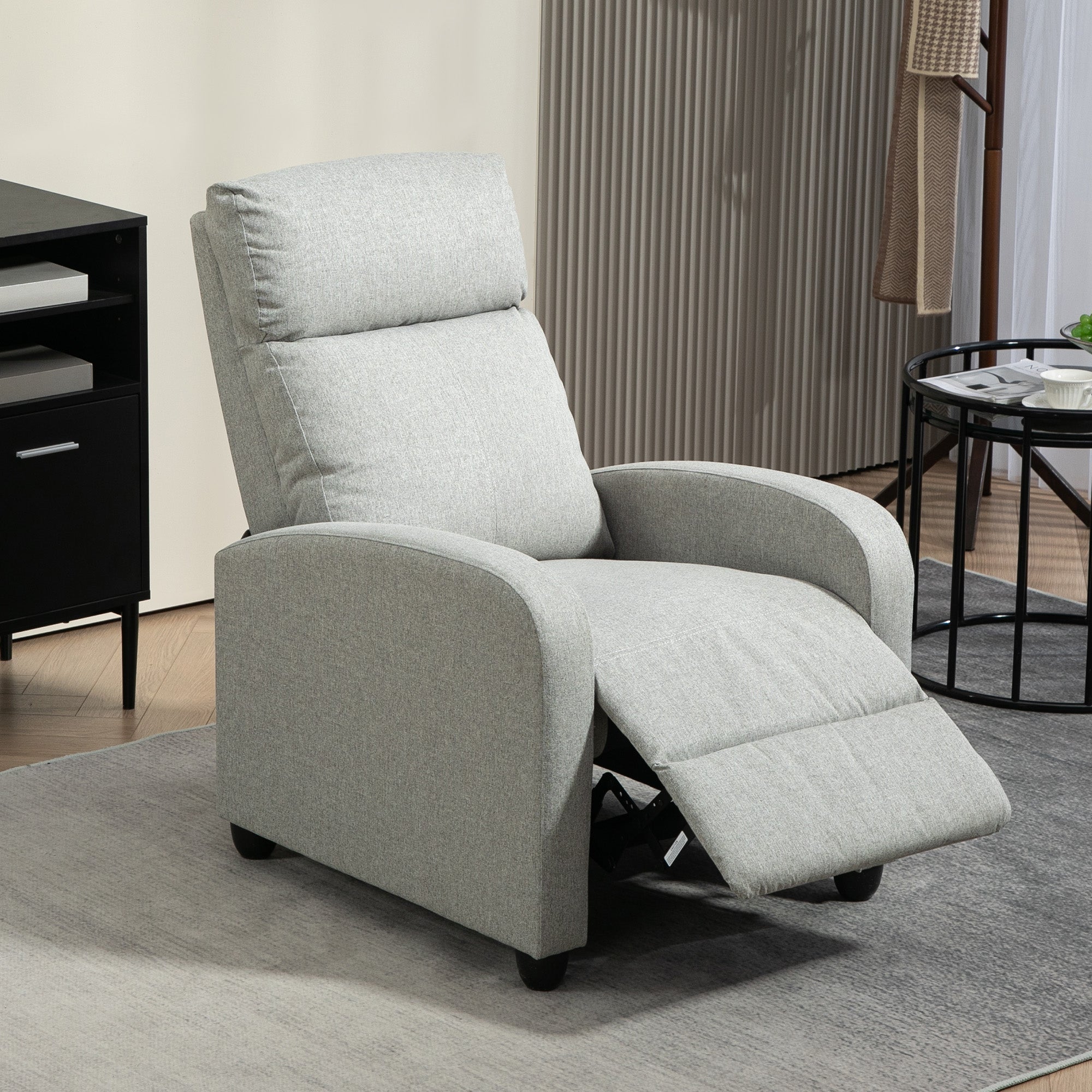 HOMCOM Push Back Recliner Armchair, Linen Fabric Manual Reclining Chair with Adjustable Footrest and Padded Seat for Living Room, Bedroom, Light Grey - North Peak Garden Furniture