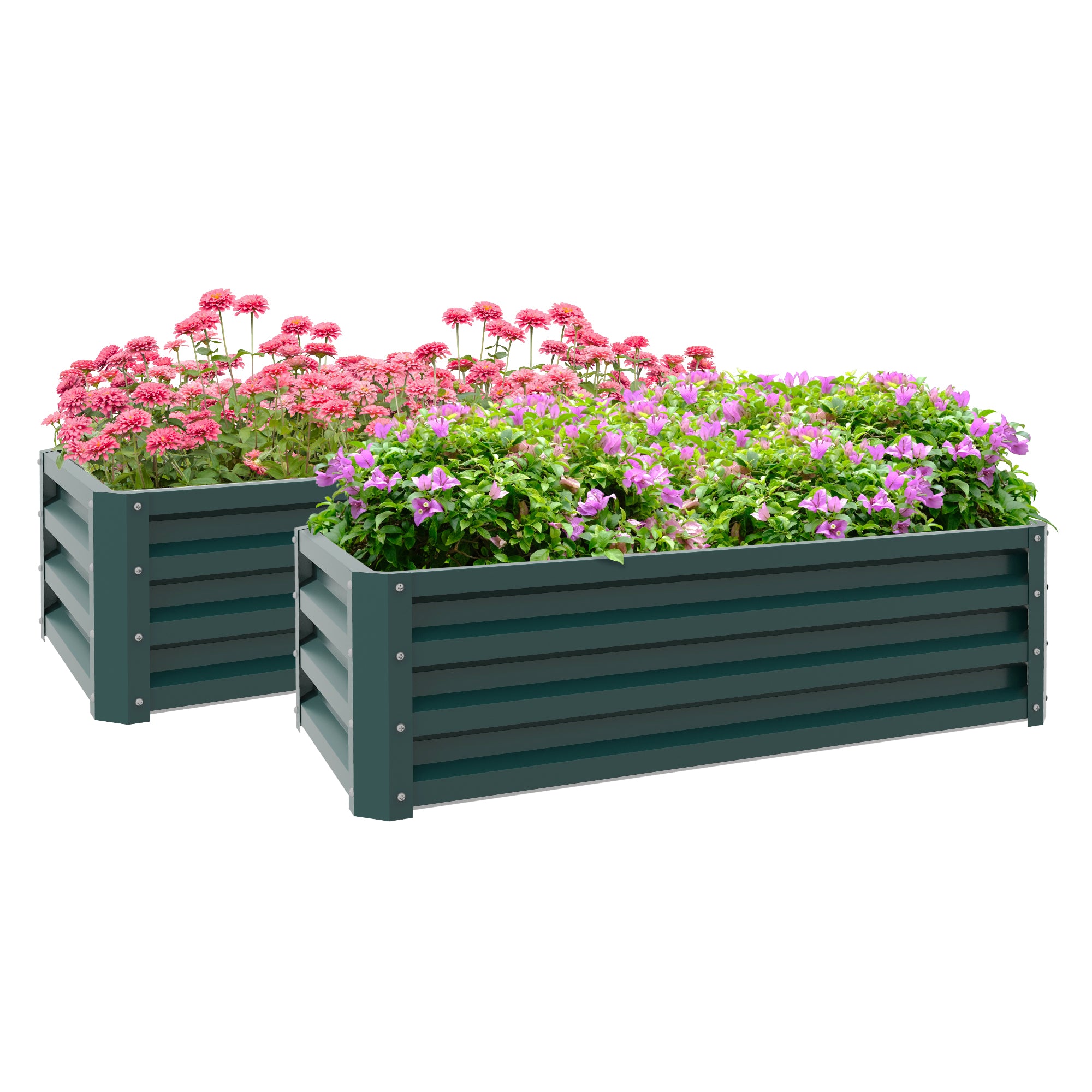 Outsunny Steel Raised Beds for Garden, Outdoor Planter Box, Set of 2, for Flowers, Herbs and Vegetables, Green - North Peak Garden Furniture
