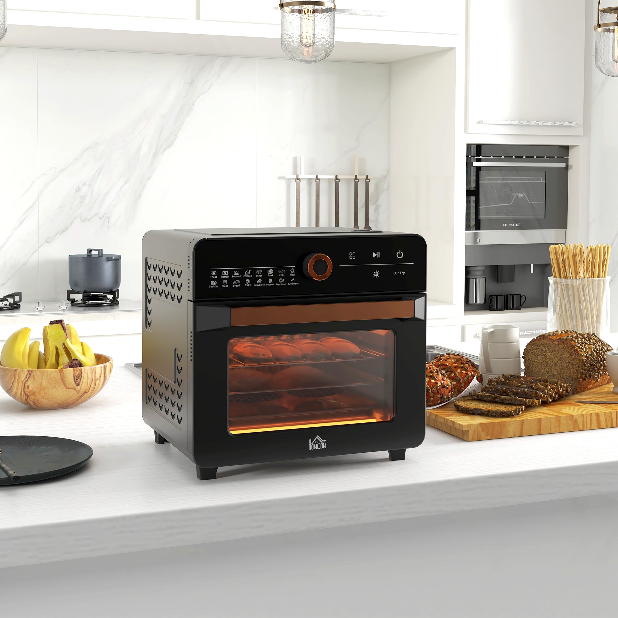 HOMCOM Air Fryer Oven, 20L Mini Oven, Multifunction Countertop Convection Oven with 16 Presets, Adjustable Temp and Time, 1400W - North Peak Garden Furniture