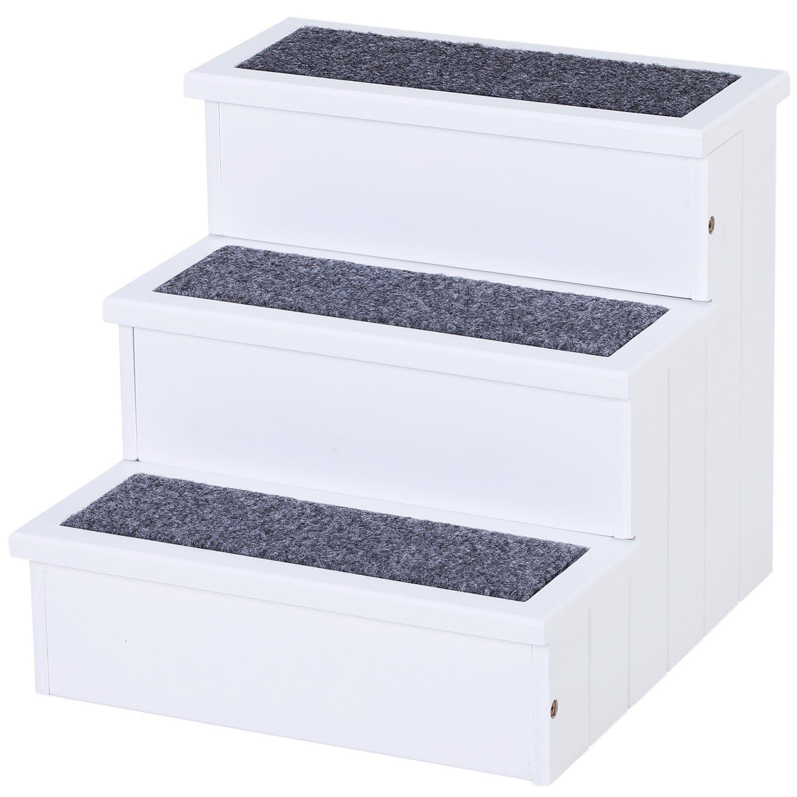 PawHut 3 Step Wooden Dog Steps Pet Stairs for Dogs, Cat Ladder for Bed Couch with Storage White - North Peak Garden Furniture