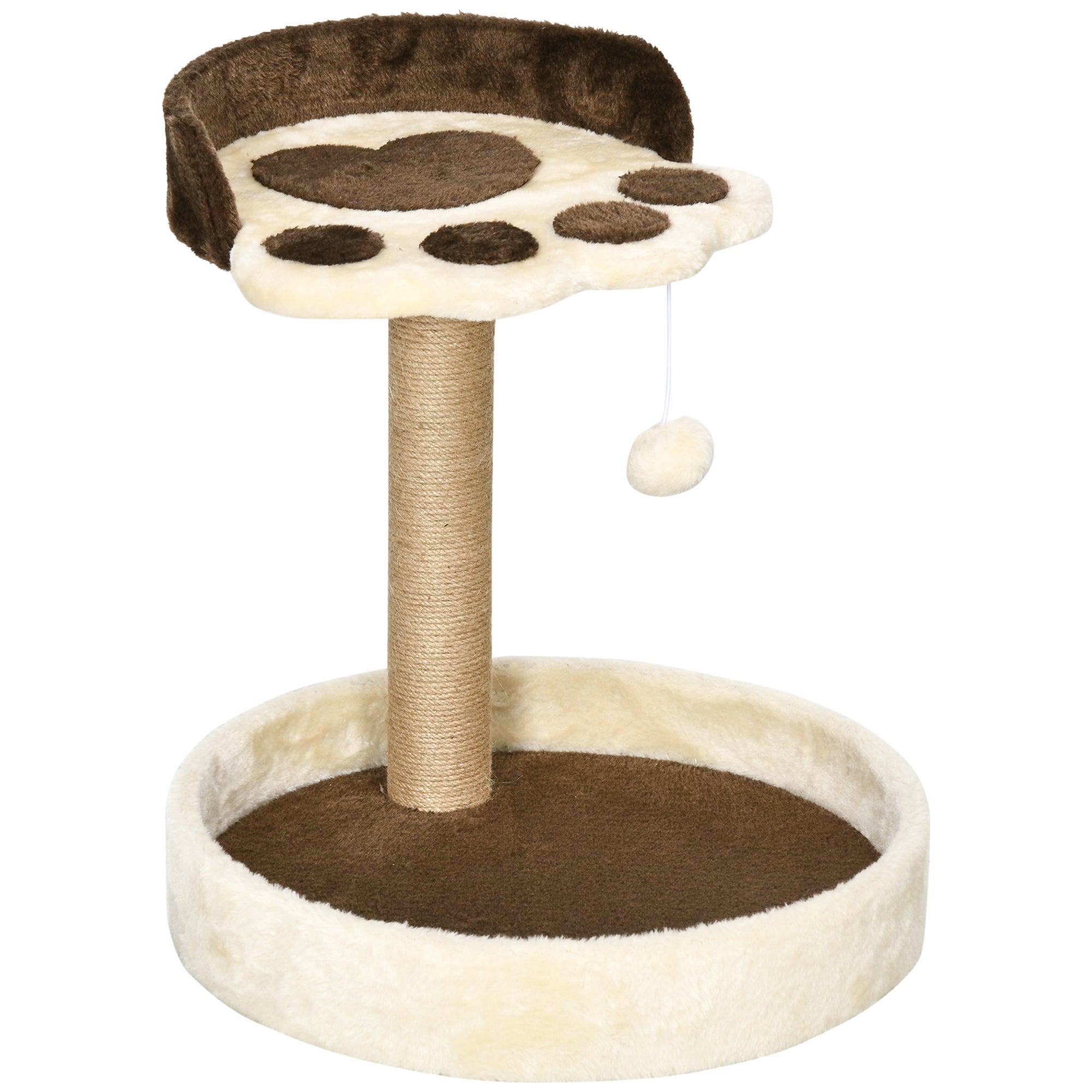 PawHut 44cm Cat Tower, Cat Tree for Indoor Cats, with Sisal Cat Scratching Post, Toy Ball - Brown - North Peak Garden Furniture
