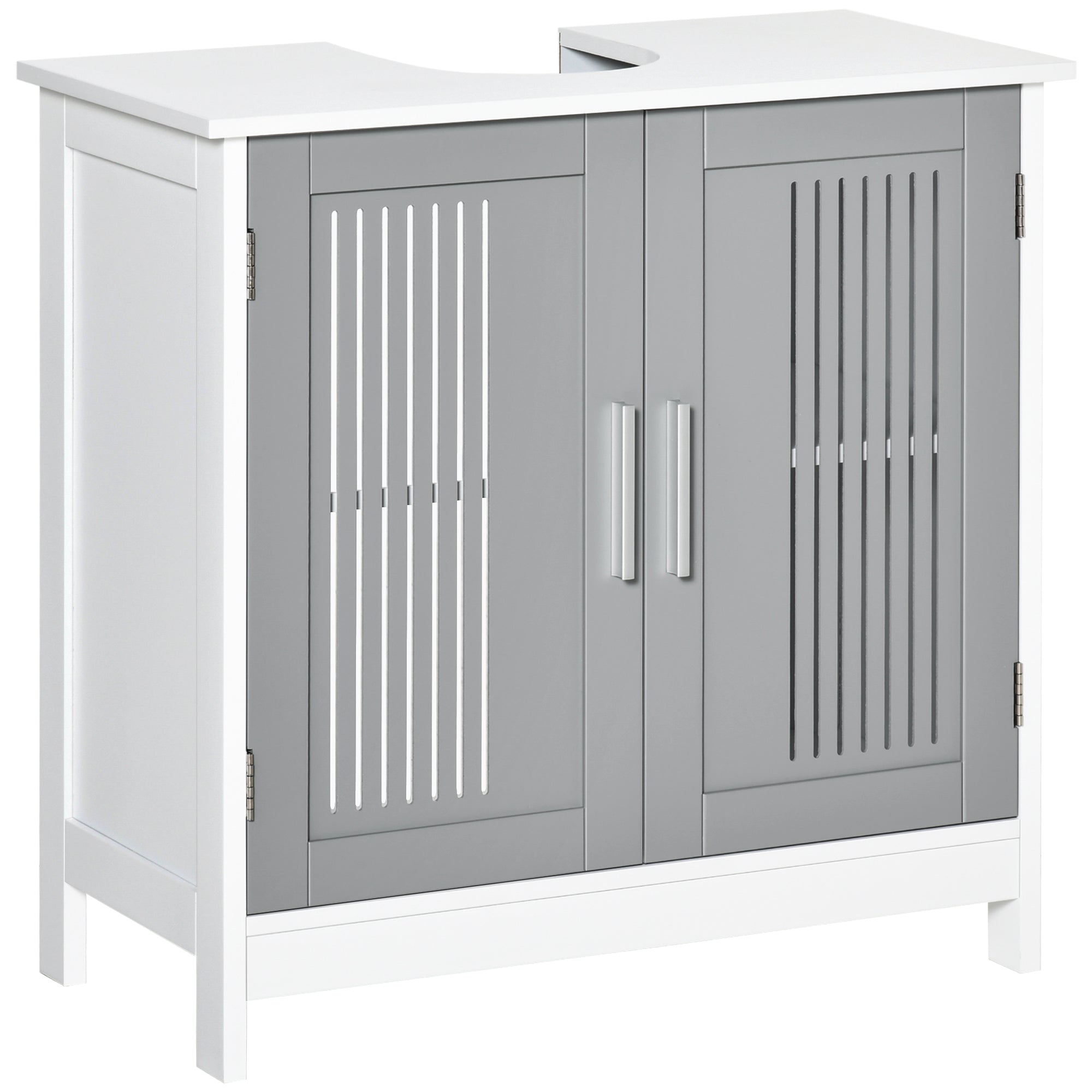 kleankin Modern Under Sink Cabinet with 2 Doors, Bathroom Vanity Unit, Pedestal Under Sink Design, Storage Cupboard with Adjustable Shelves, Grey - North Peak Garden Furniture