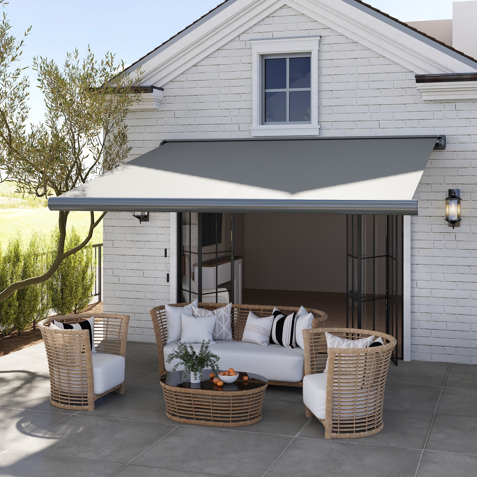 Outsunny Cassette Electric Manual Awning Door Window Retractable Canopy w/ R/C - North Peak Garden Furniture