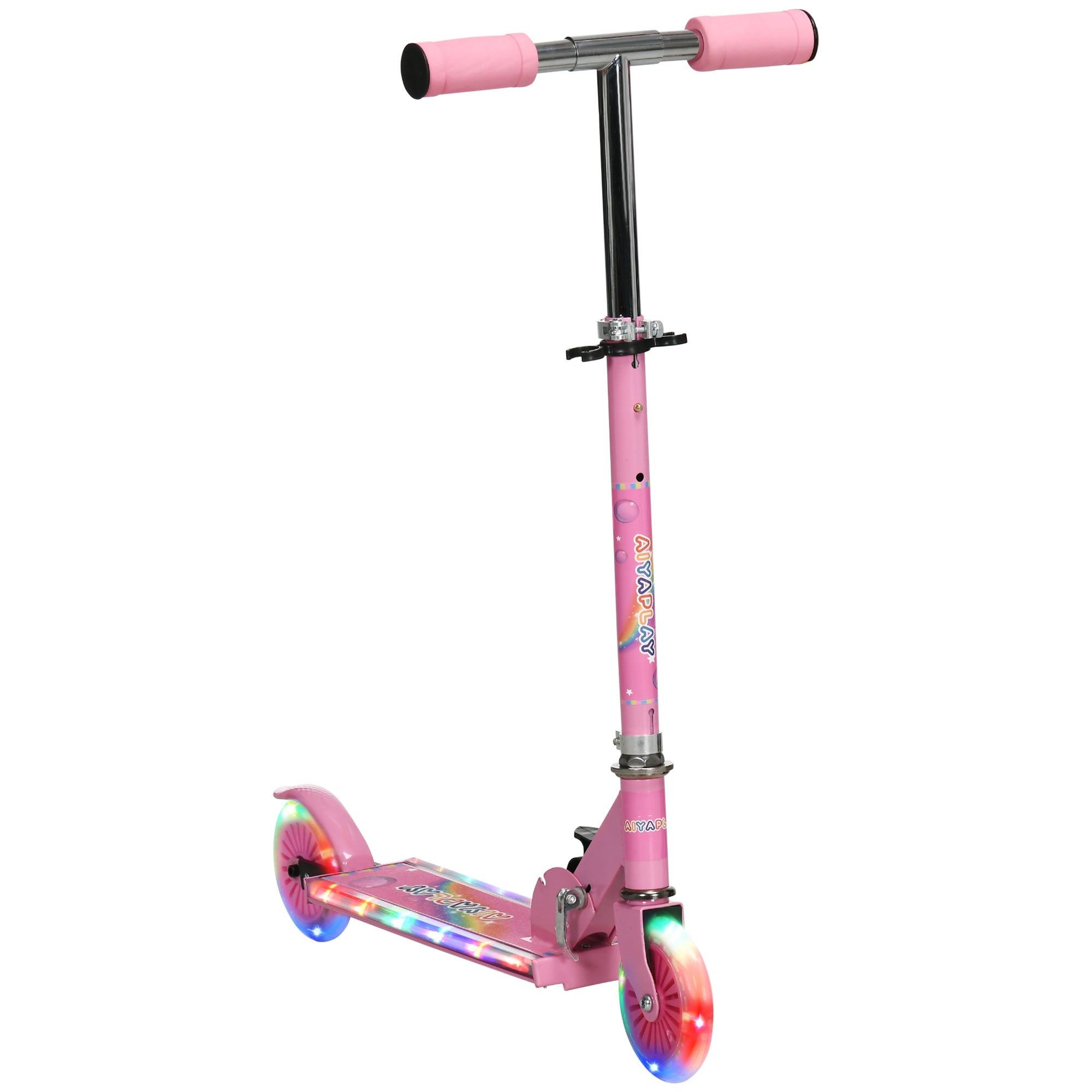 HOMCOM Kids Scooter, with Lights, Music, Adjustable Height, Foldable Frame, for Ages 3-7 Years - Pink - North Peak Garden Furniture