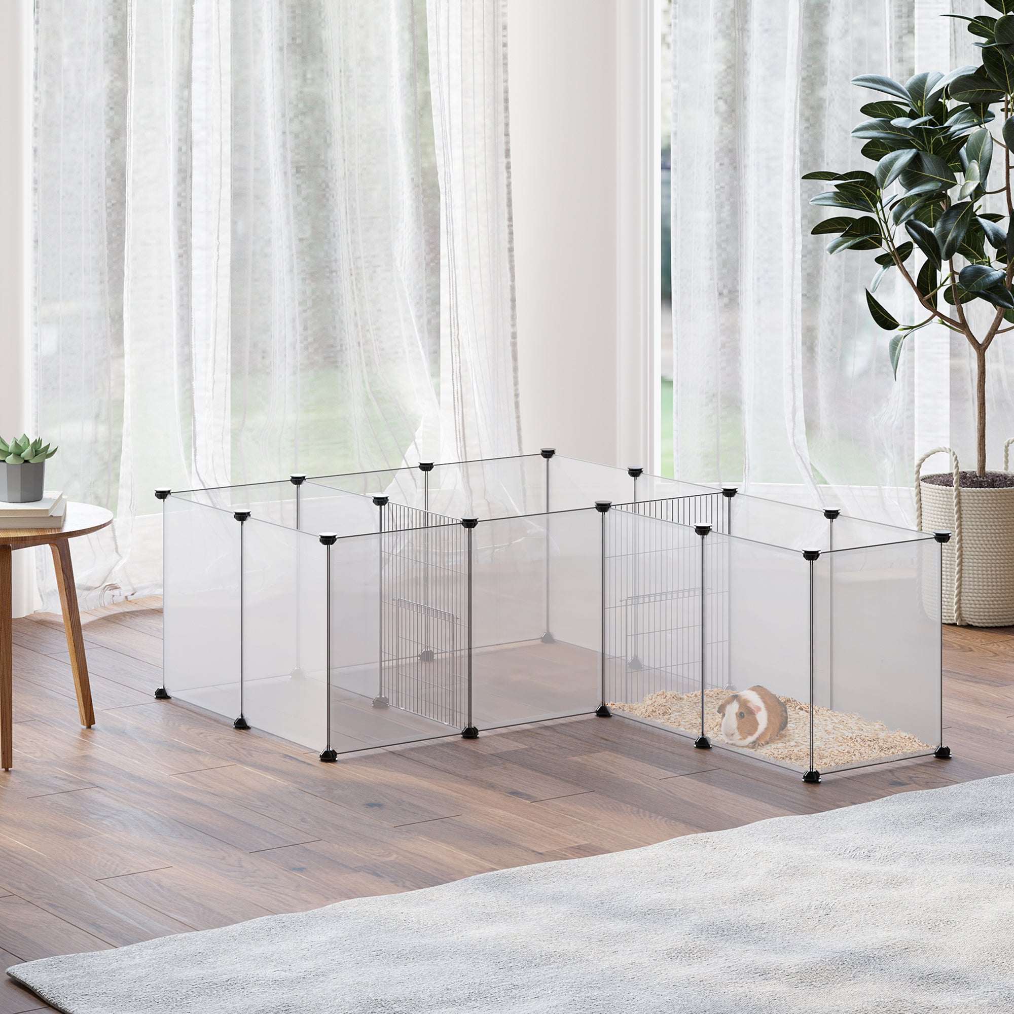 PawHut 18-Panel Small Animal Cage, Pet Playpen, for Guinea Pigs, Hedgehogs - White - North Peak Garden Furniture