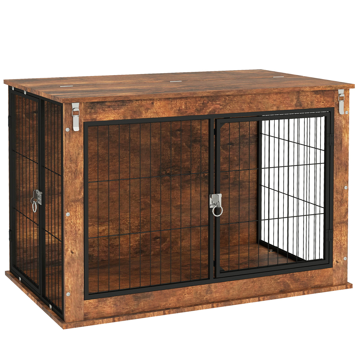 PawHut Dog Crate Furniture with Flip-up Top, 2 Doors, for Large Dogs, 98 x 60 x 65.5cm, Rustic Brown