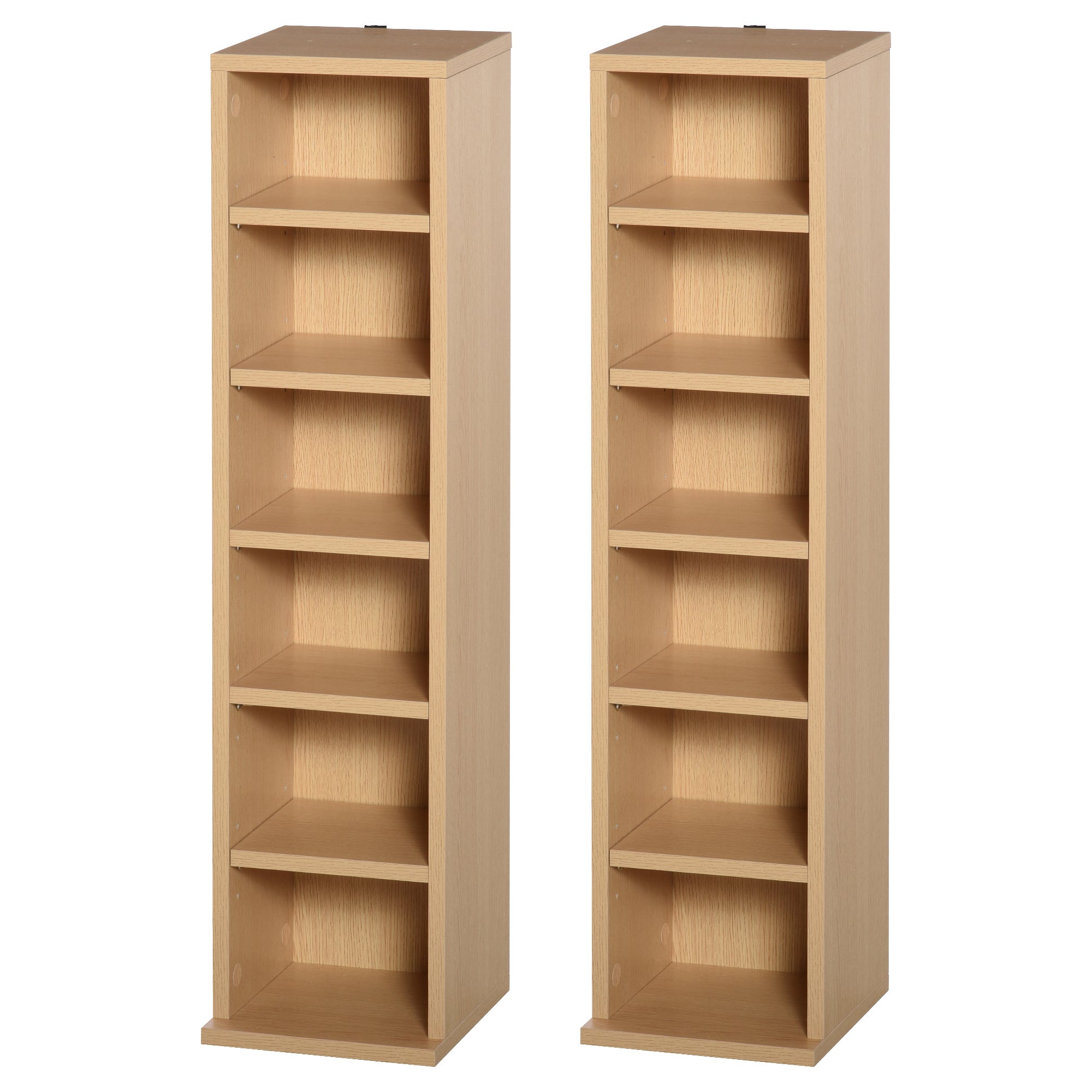 HOMCOM 204 CD Media Display Shelf Unit Set of 2 Blu-Ray Tower Rack w/ Adjustable Shelves Bookcase Storage Organiser, Natural Wood Colour - North Peak Garden Furniture