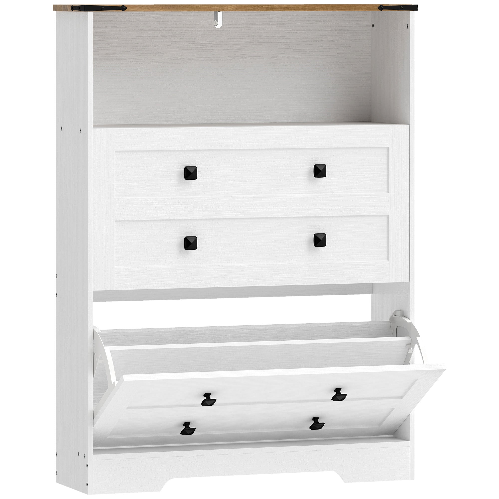 HOMCOM Shoe Cabinet with 2 Flip Drawers, Narrow Shoe Storage Cabinet, White