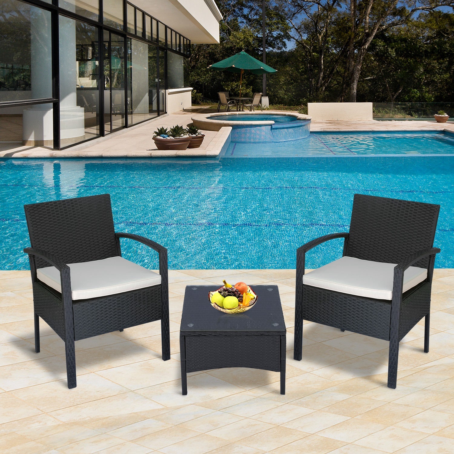 Outsunny 2 Seater Rattan Bistro Set, Steel-Black - North Peak Garden Furniture