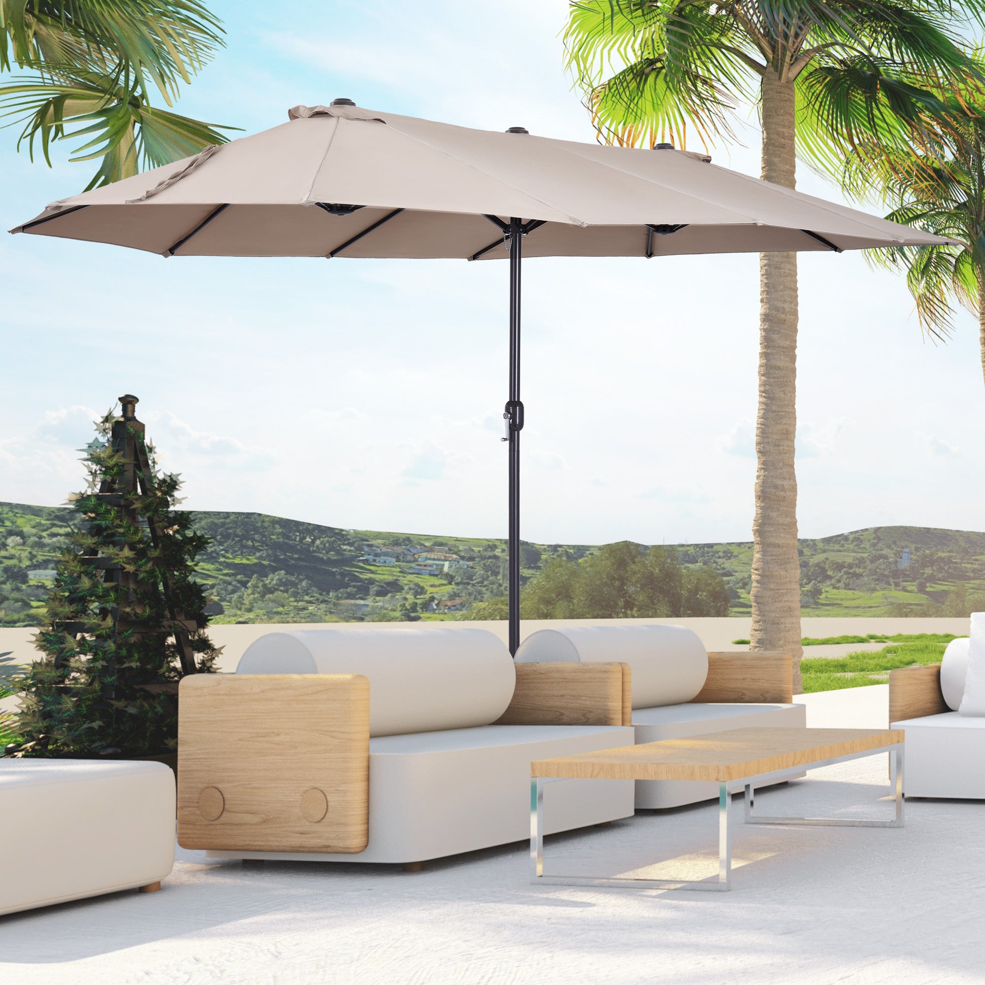 Outsunny 4.6m Double-Sided Patio Parasol Sun Umbrella-Tan - North Peak Garden Furniture
