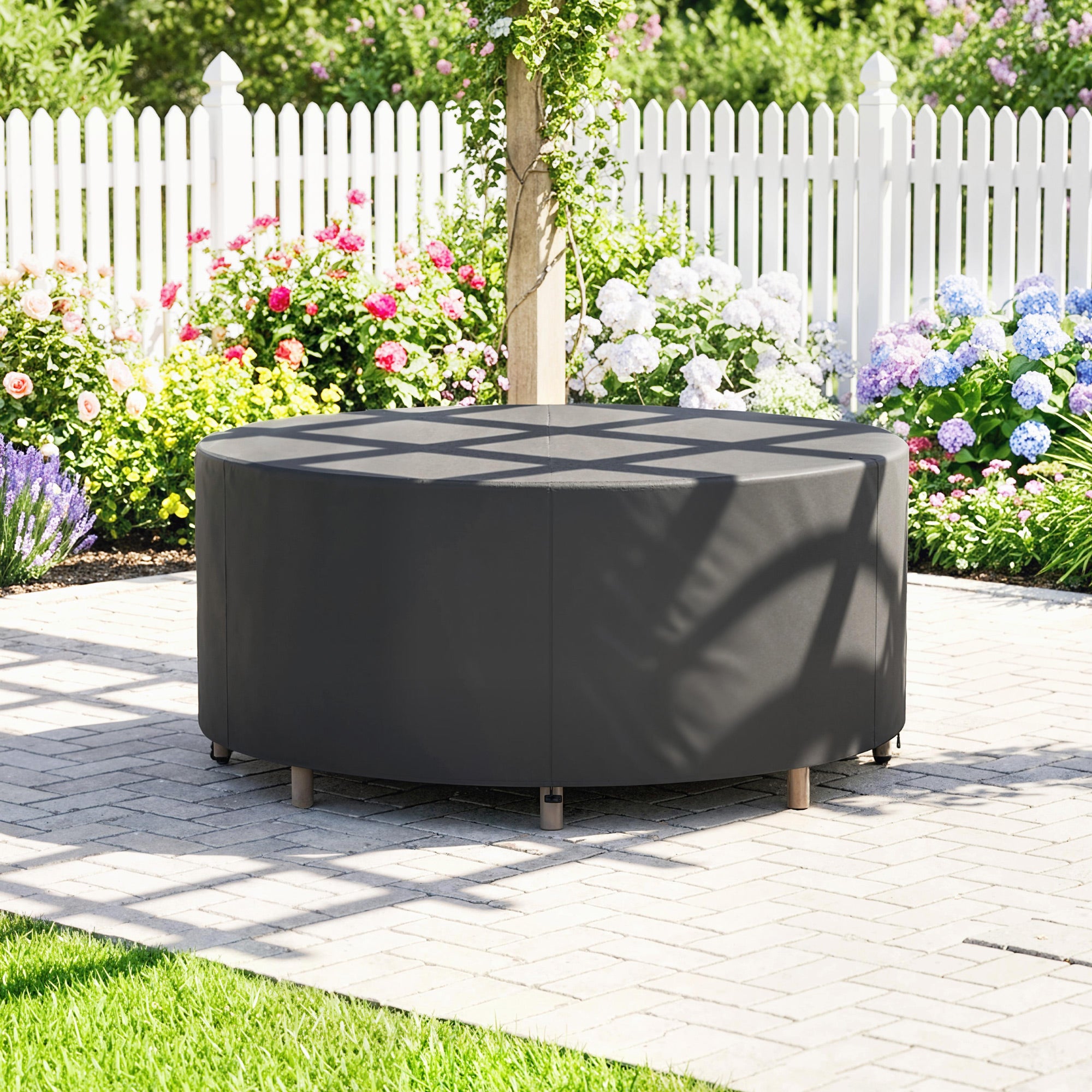 Outsunny Round Garden Furniture Cover, Waterproof Garden Table Cover, 420D Heavy Duty Oxford for Outdoor, Φ214 x 70 cm, Black