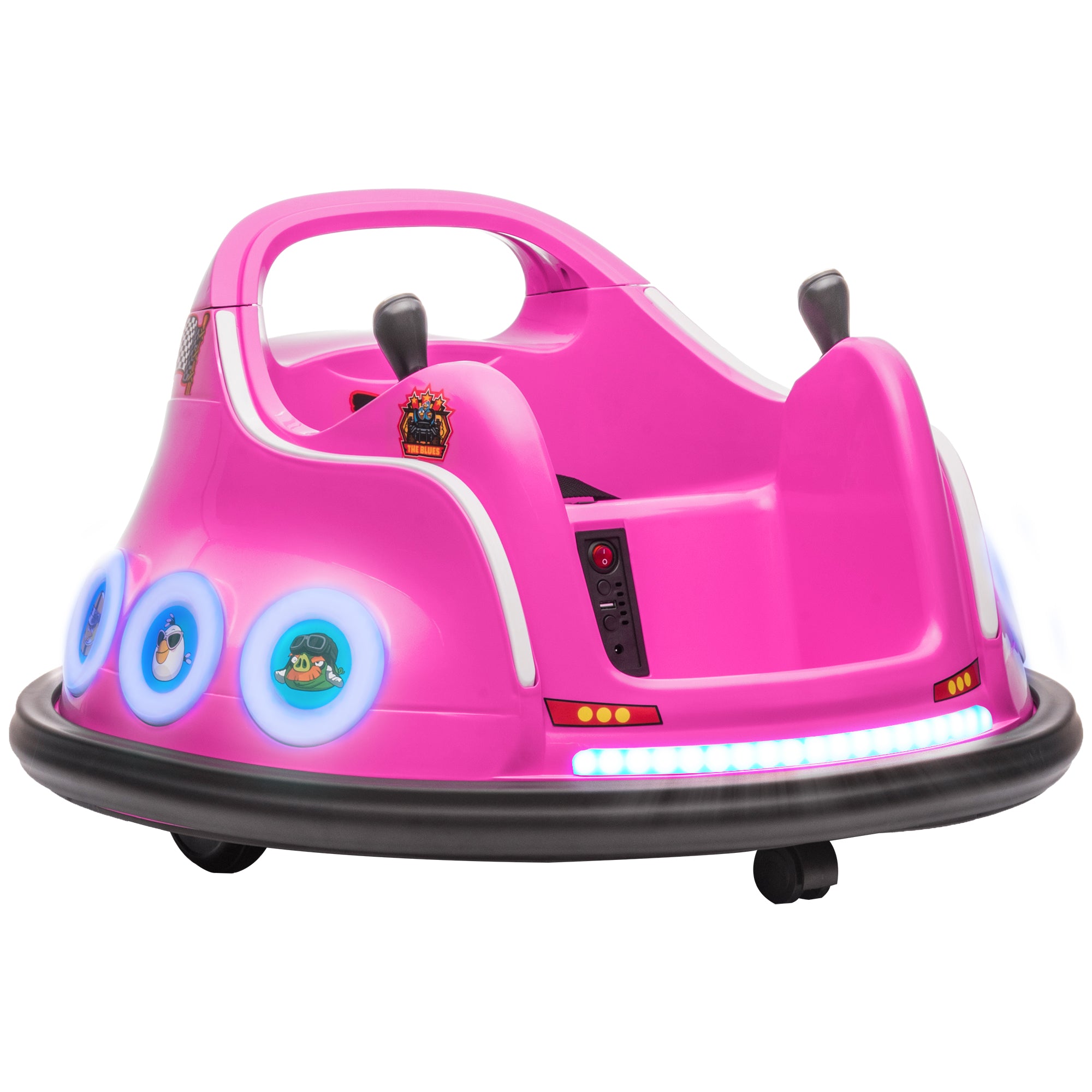 AIYAPLAY Angry Bird Licensed Waltzer Car, 12V Kids Bumper Car w/ Joysticks, Remote, Music LED Lights - Pink - North Peak Garden Furniture