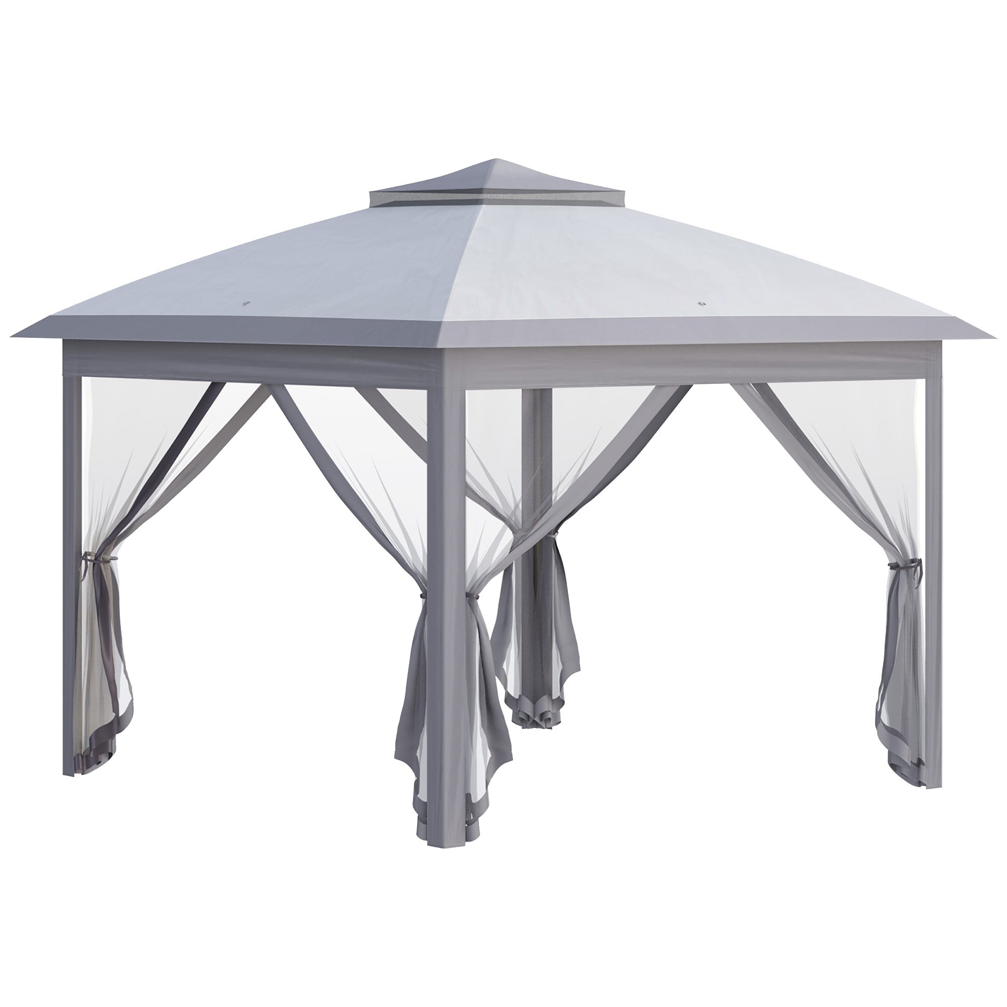 Outsunny 330cm x 330cm Pop Up Canopy, Double Roof Foldable Canopy Tent with Zipped Mesh Sidewalls, Height Adjustable and Carrying Bag, Event Tent for Patio Garden, Grey - North Peak Garden Furniture