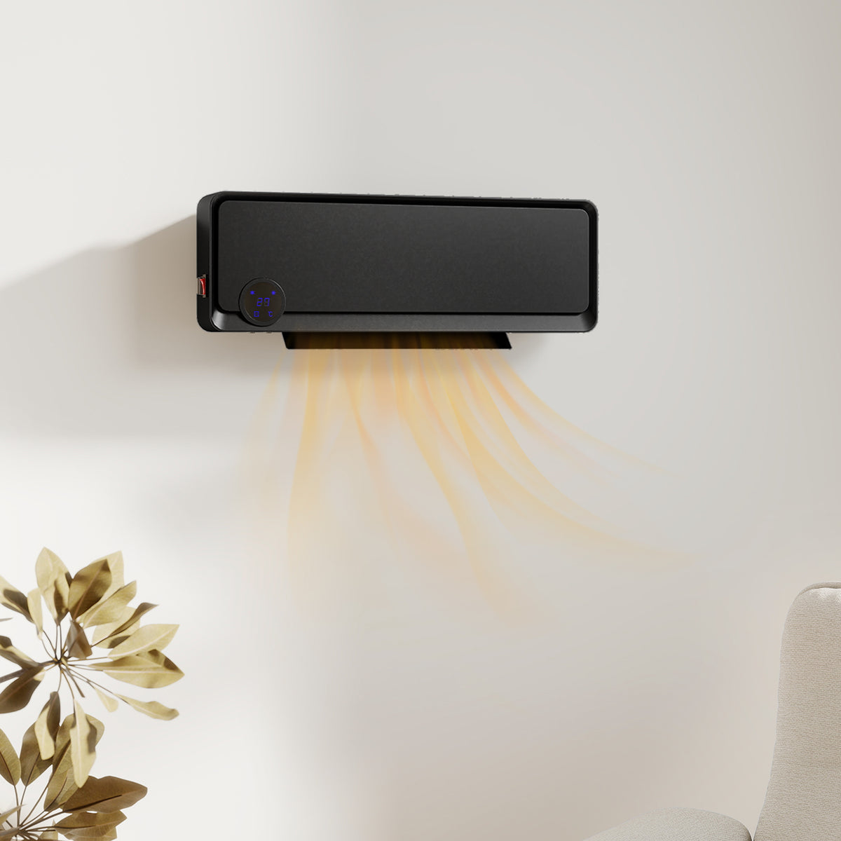 HOMCOM Wall Downflow Heater 2 Heat and Fan 1000W/2000W, Electric Space Heater with Timer Remote Oscillating, for Bedroom Home Office, Black