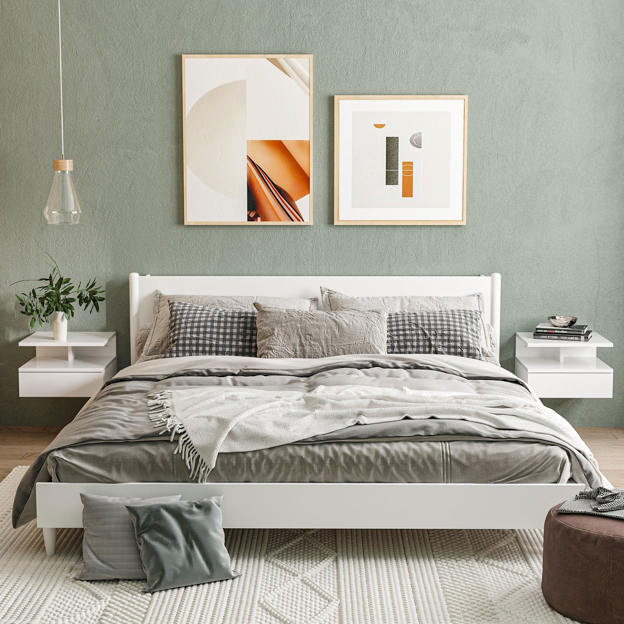 HOMCOM Set of Two Floating High Gloss Bedside Tables - White - North Peak Garden Furniture