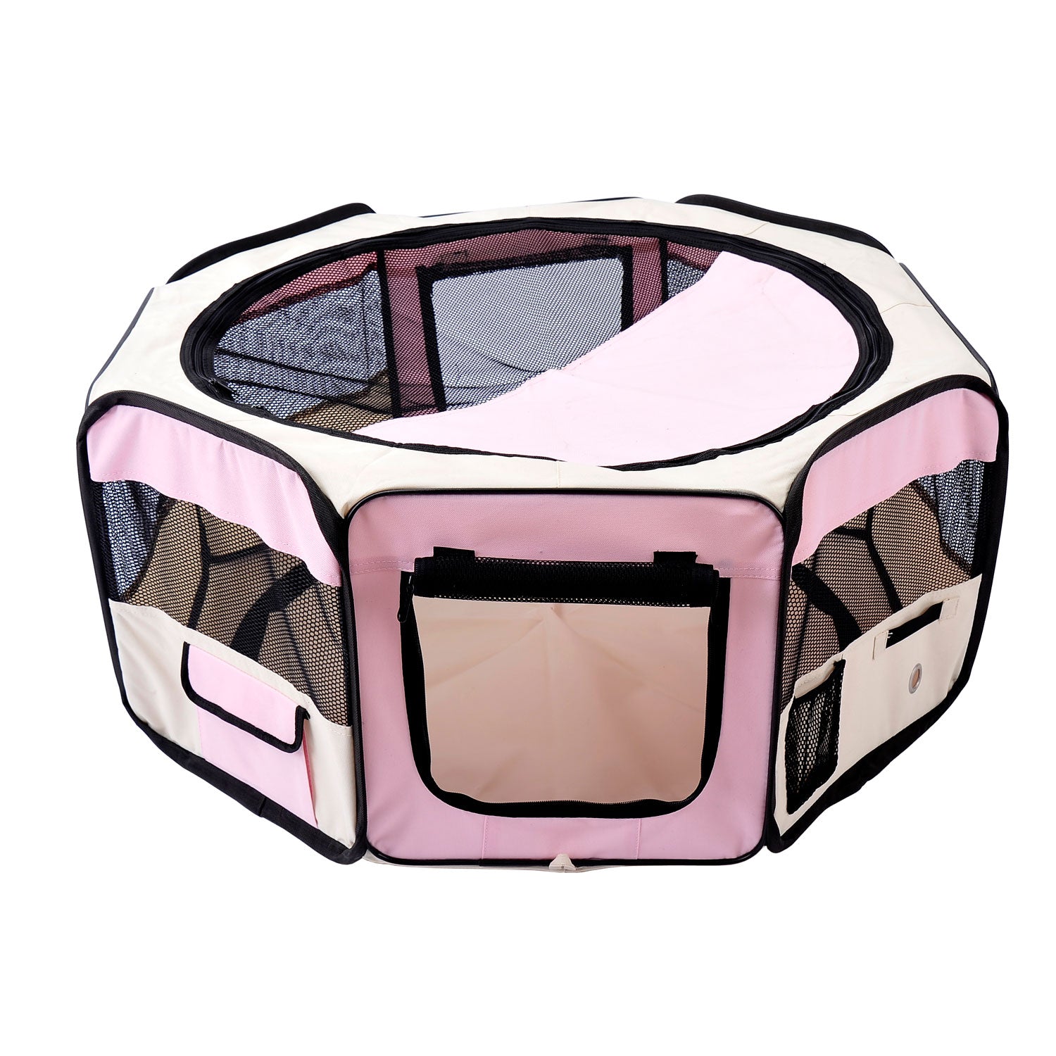 PawHut Portable Cat Dog Playpen Pet Puppy Rabbit Guinea Pig Pen Run Dia 90 x 41H cm Indoor & Outdoor Pink - North Peak Garden Furniture