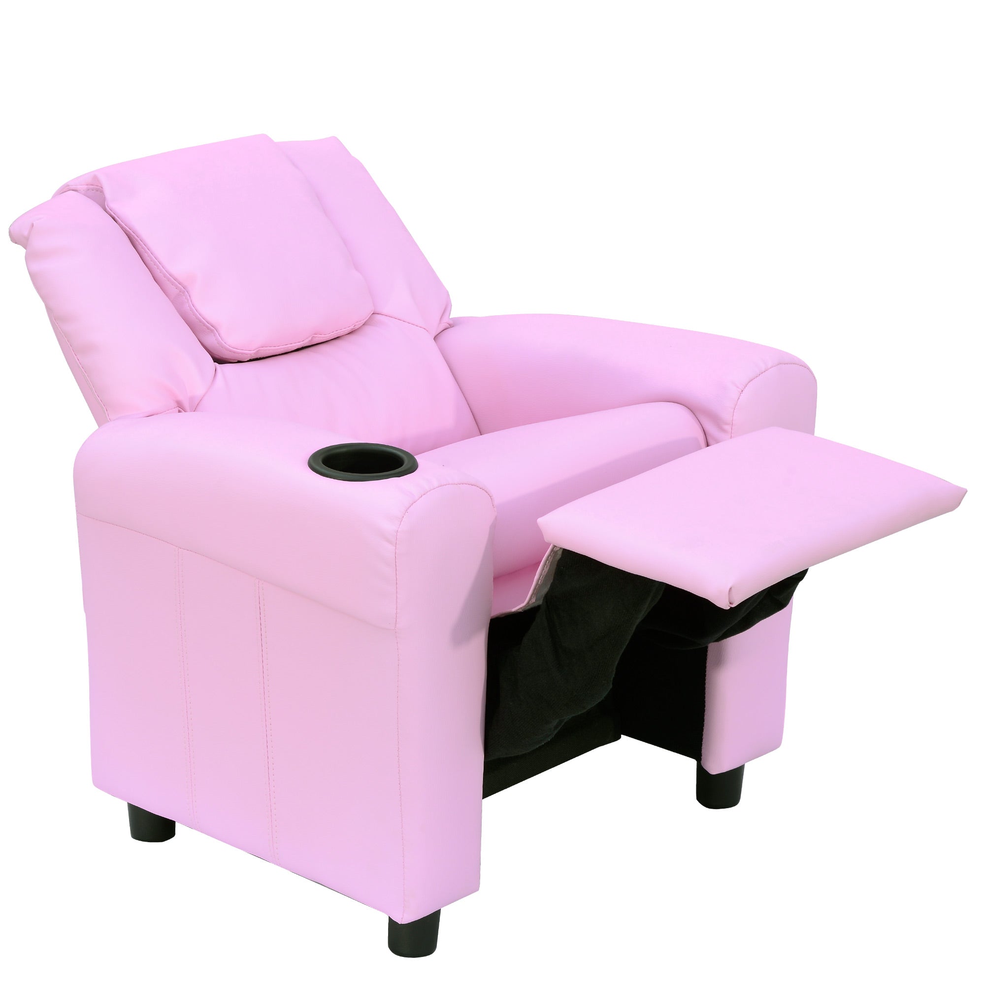 HOMCOM Kids Recliner Chair, PU Leather with Adjustable Backrest, Footrest, Padded Headrest, Pink - North Peak Garden Furniture