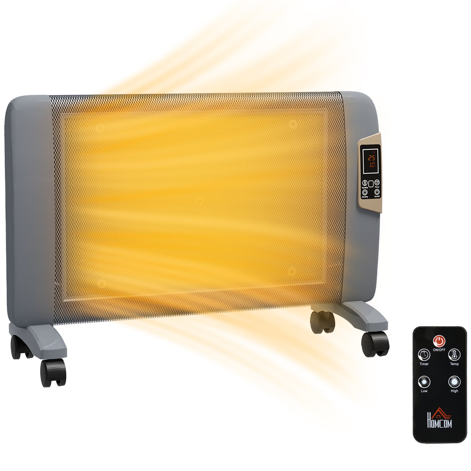 HOMCOM Mica Electric Space Heater, Portable Heater for Home with 2 Heat Settings, Living Room, Study, Garage, Adjustable Temperature 18-30°C, 1000W/2000W, Grey - North Peak Garden Furniture