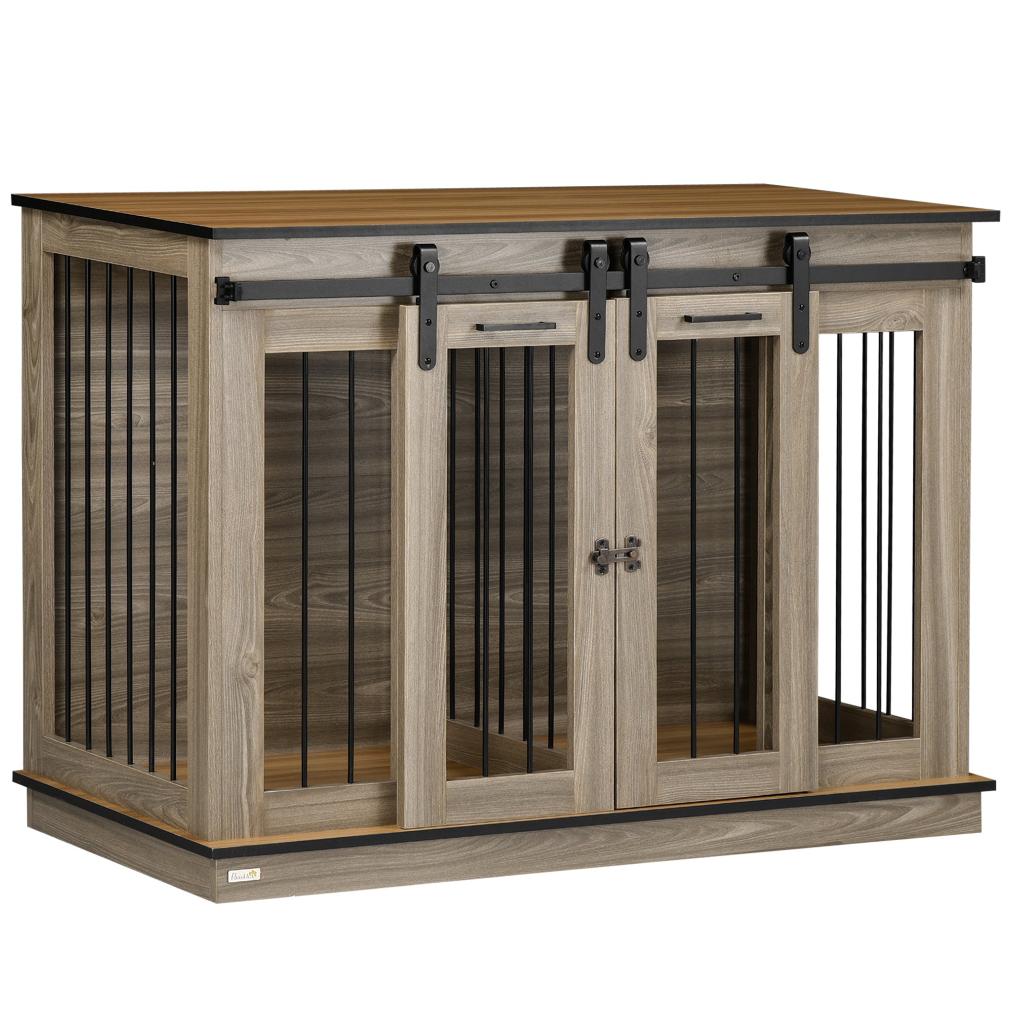PawHut Dog Crate Furniture for Large Dogs, Double Dog Cage for Small Dogs, with Sliding Doors - Oak Tone - North Peak Garden Furniture