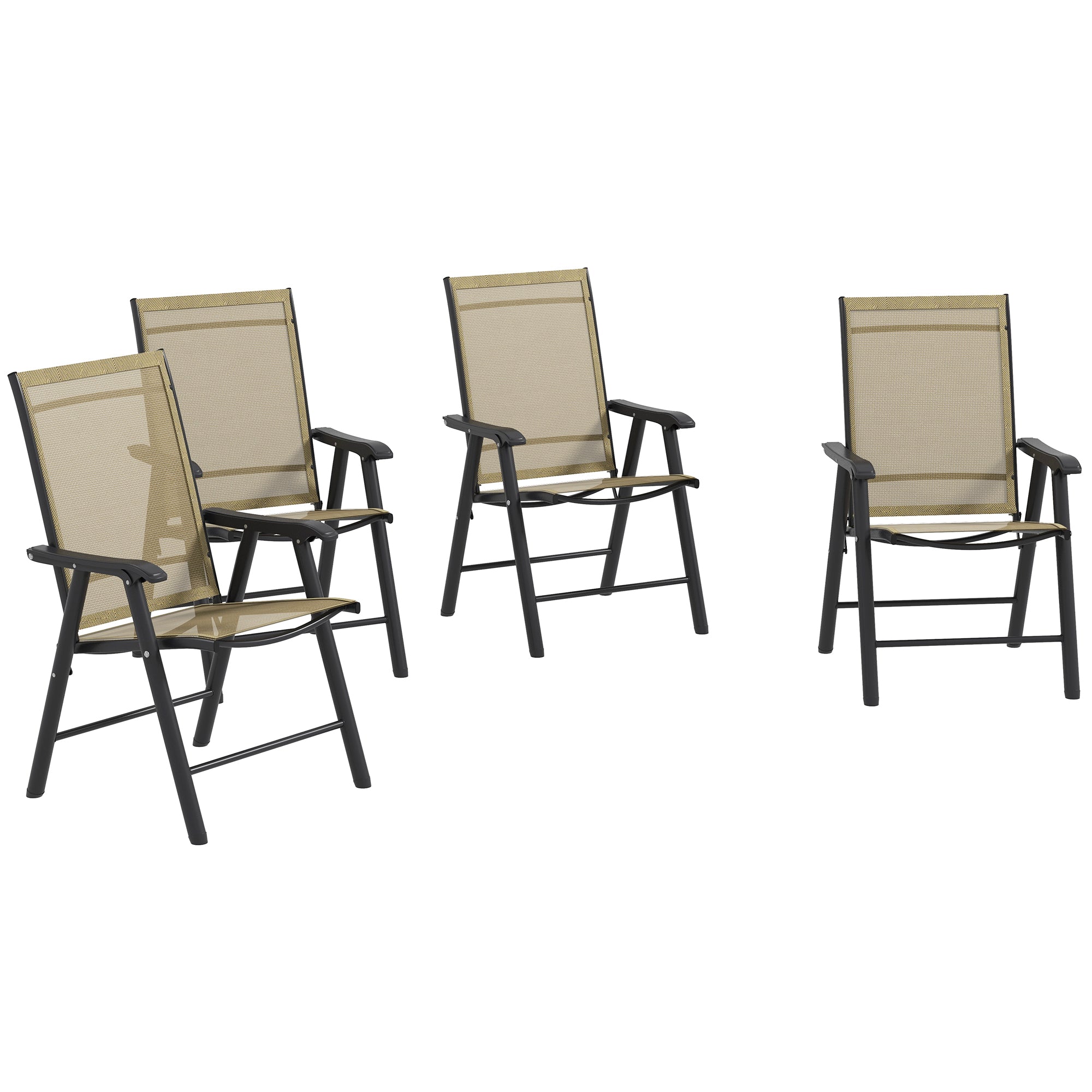 Outsunny Set of 4 Foldable Metal Garden Chairs Outdoor Patio Park Dining Seat Furniture Light Brown - North Peak Garden Furniture