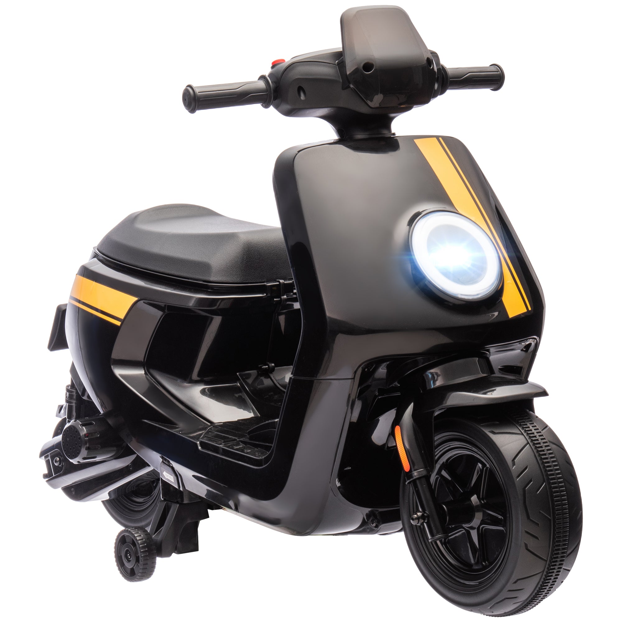 AIYAPLAY 6V Ride on Motorbike Kids Electric Motorbike w/ Headlight Music, Training Wheels, for Ages 18-36 Months - Black - North Peak Garden Furniture