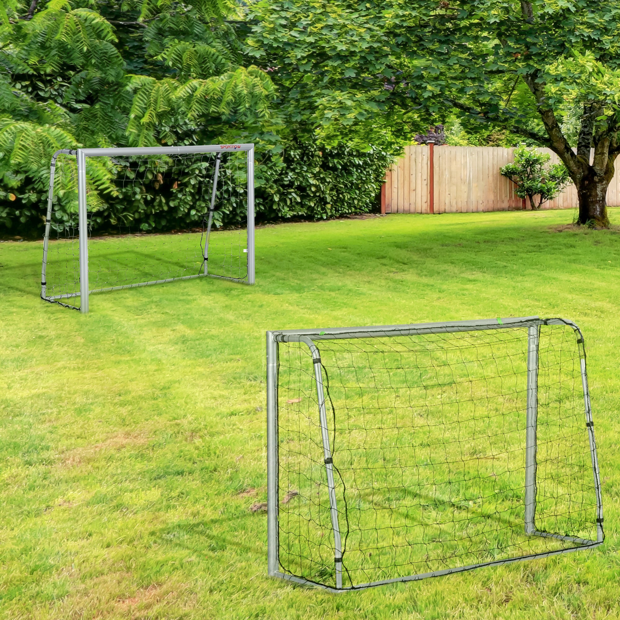 SPORTNOW 6ft x 4ft Football Goal, Set of 2 Football Net for Garden, Training Goal with Ground Stakes, Steel Frame - North Peak Garden Furniture