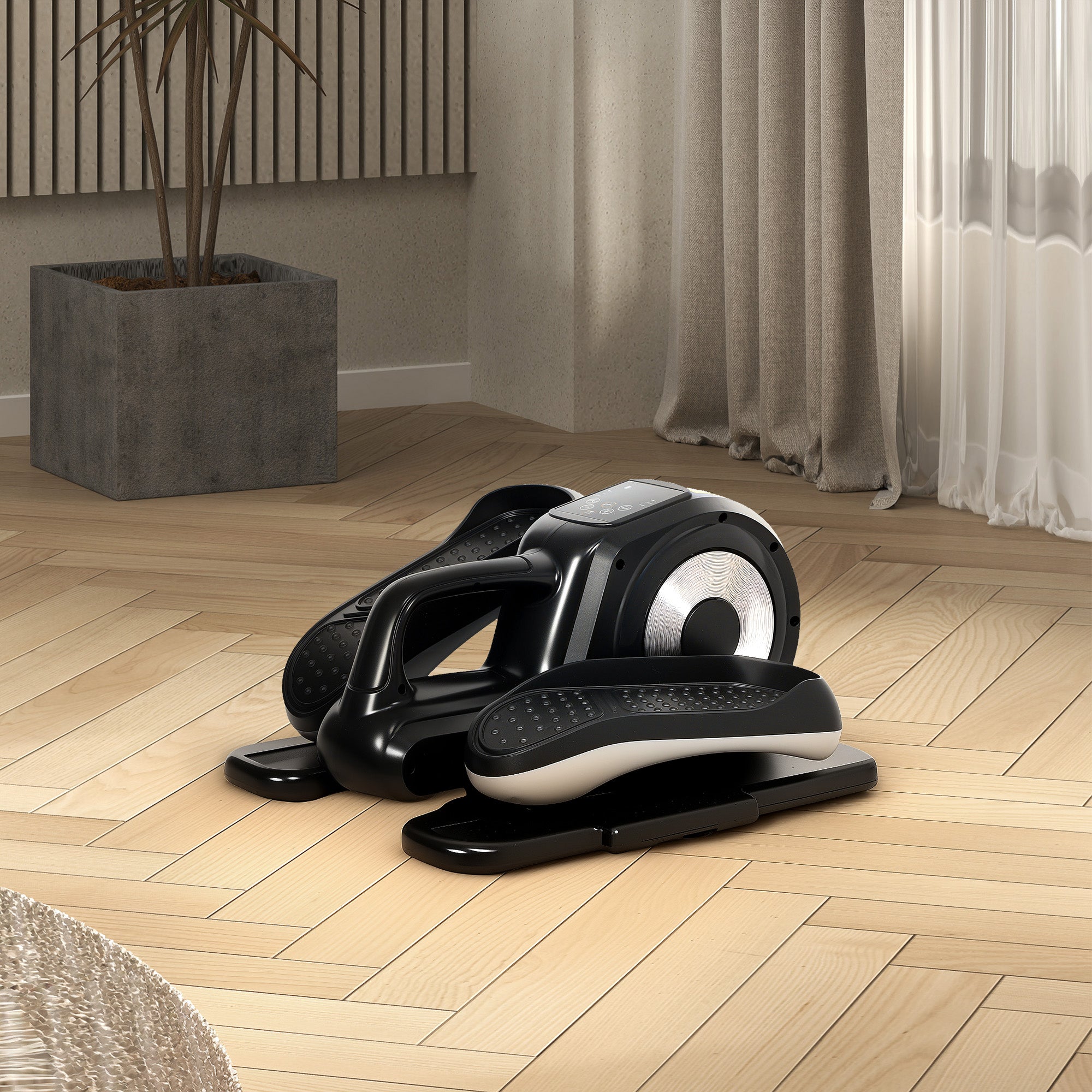 SPORTNOW Under Desk Elliptical Machine, Sit Down Pedal Exerciser with Forward and Reverse Motion, 12 Programs, LCD Monitor, Compact with Remote Control for Home Gym Office Daily Workout - North Peak Garden Furniture