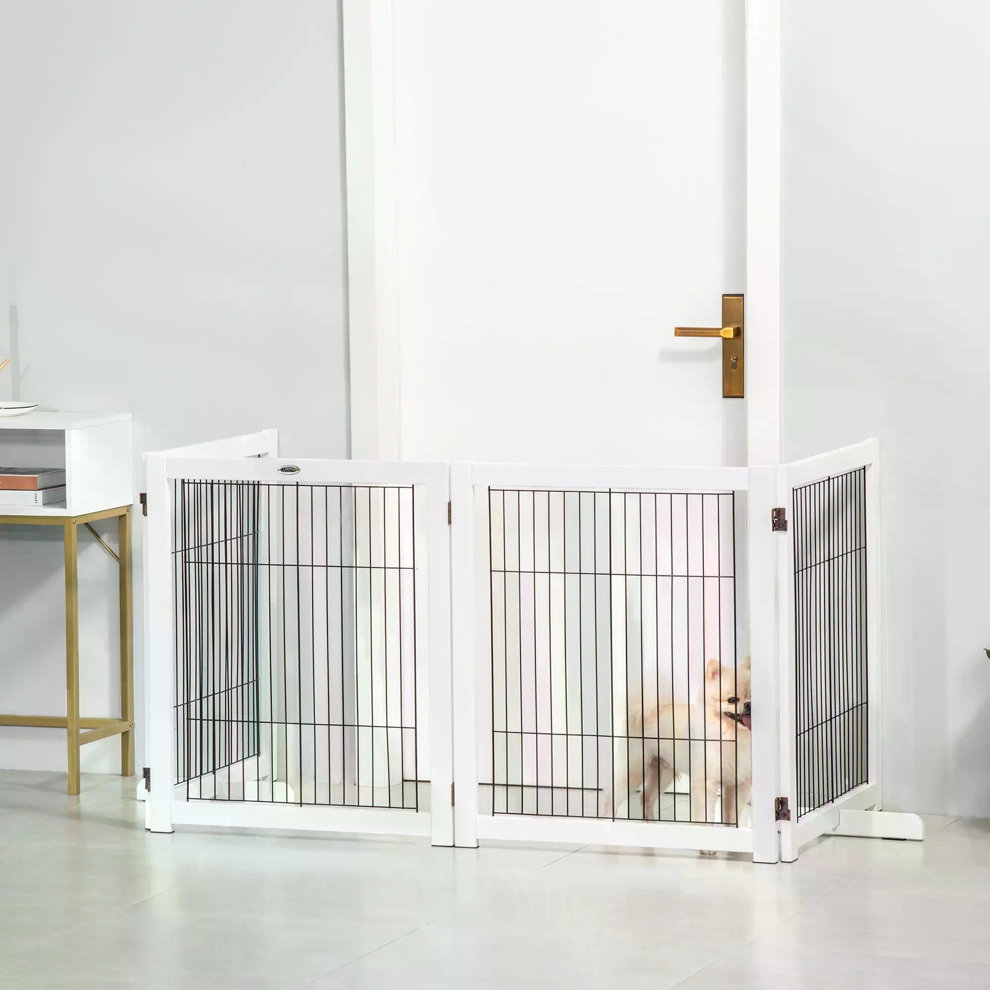 PawHut Freestanding Folding Pet Gate 4 Panels Dog Puppy Barrier with Support Feet - North Peak Garden Furniture