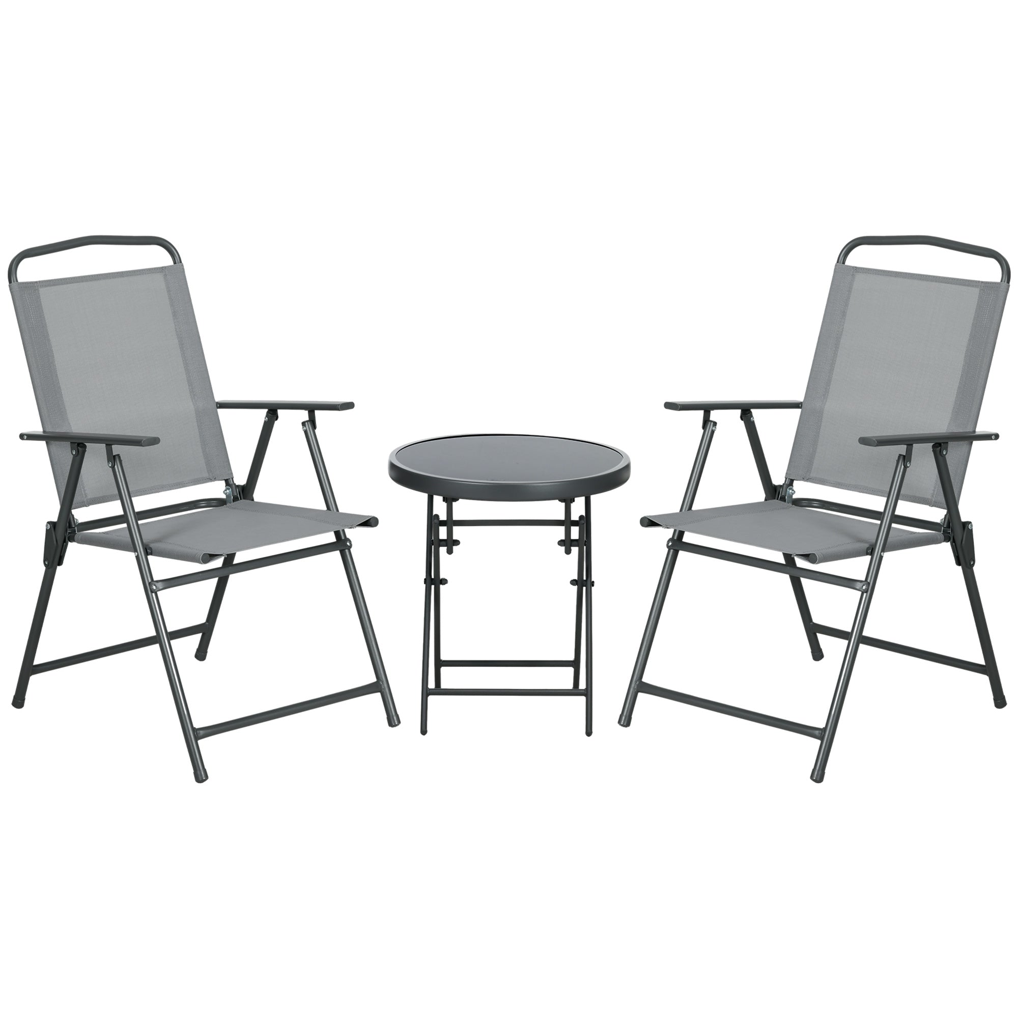 Outsunny Three-Piece Garden Seat Set, with Glass-Top Table - Light Grey - North Peak Garden Furniture