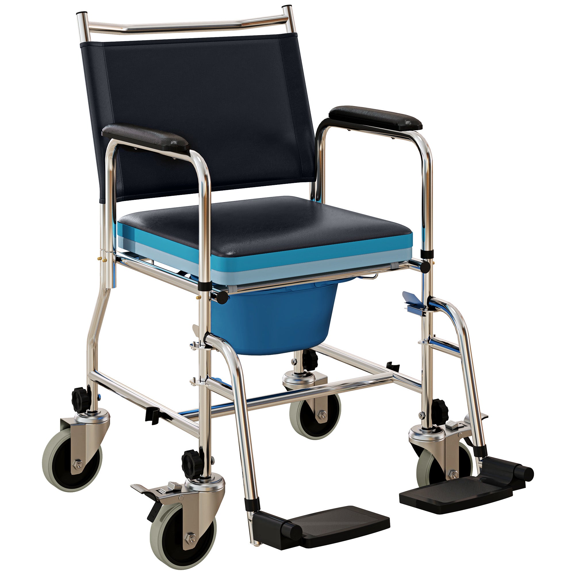 HOMCOM 3-In-1 Commode Wheelchair - Black - North Peak Garden Furniture