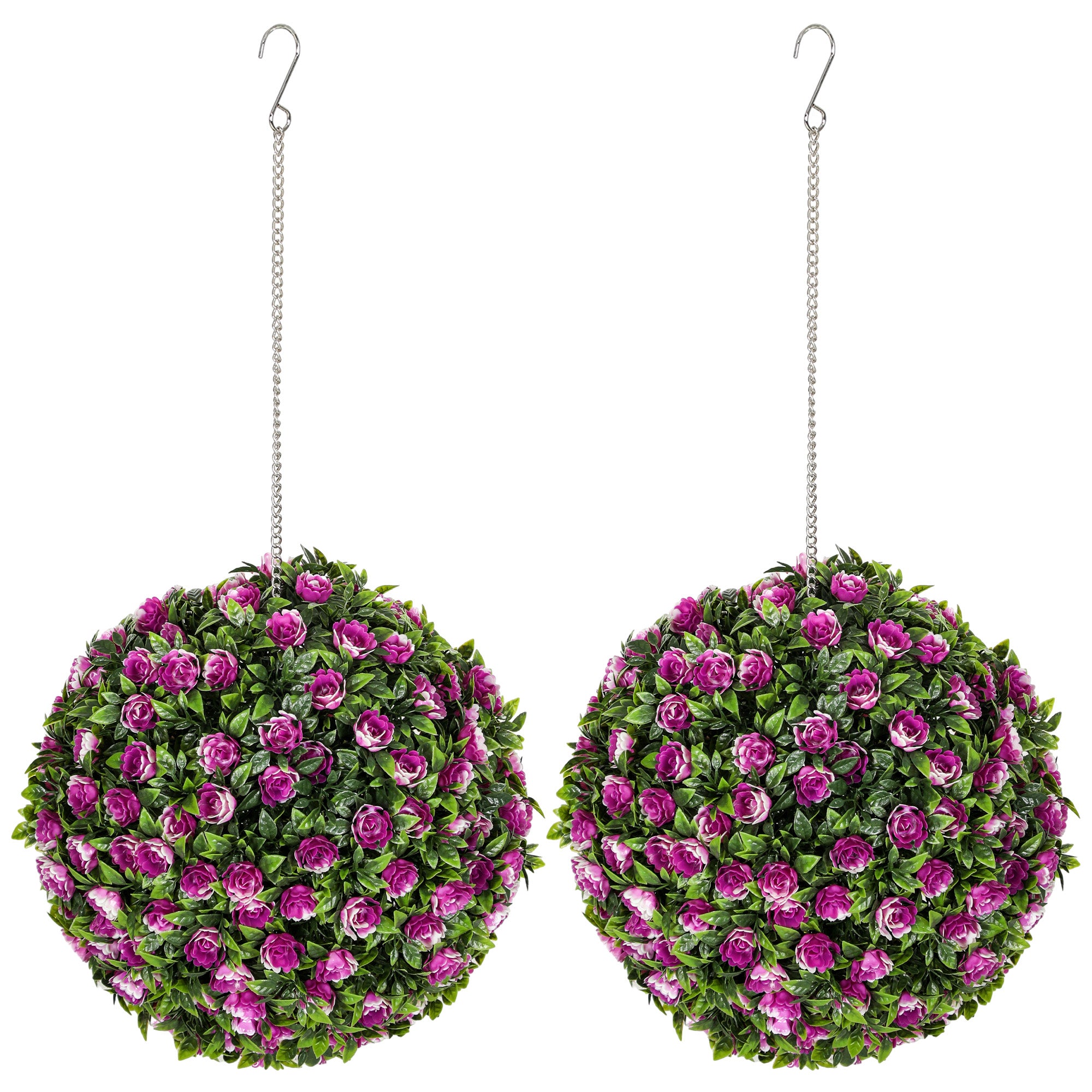 HOMCOM Set of 2 Decorative Artificial Plants, UV-protected Artificial Plant Topiary Rose Balls, Fake Plants for Home Indoor outdoor Decor, 28cm, Purple - North Peak Garden Furniture