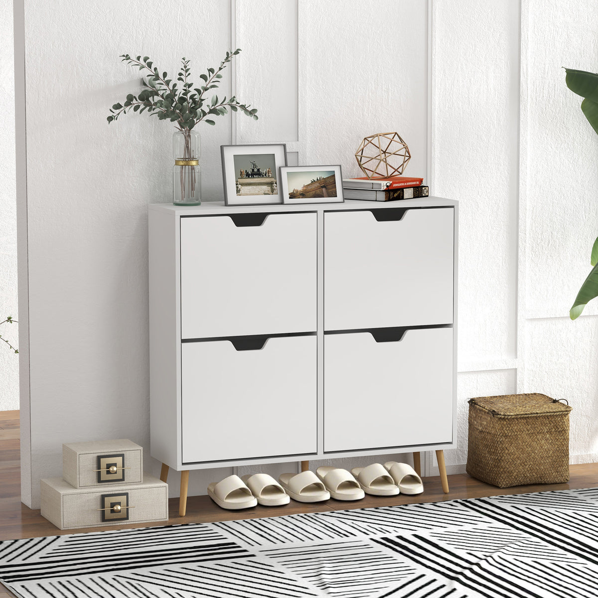 HOMCOM Shoe Storage Cabinet, 4 Flip Drawers, Shoe Organizer for 16 Pairs of Shoes, White