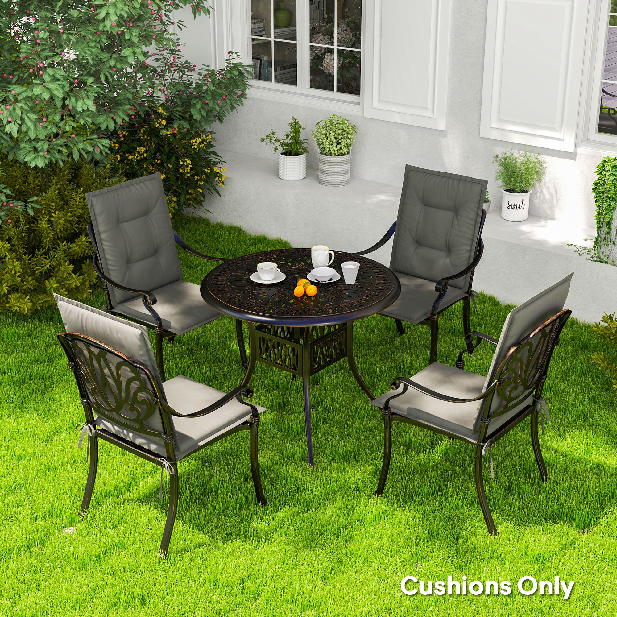 Outsunny Set of Four Padded Garden Seat Cushions - Light Grey - North Peak Garden Furniture