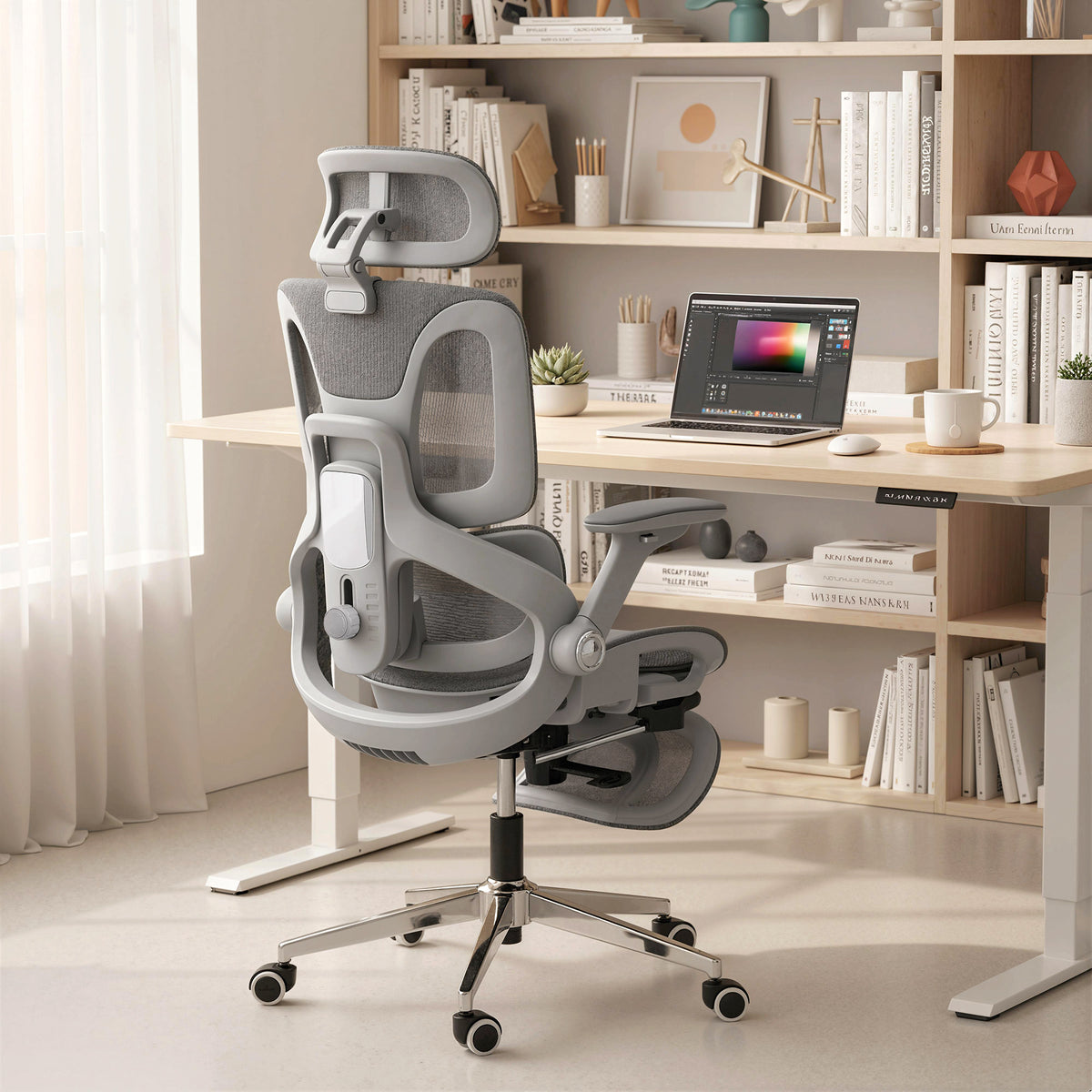 HOMCOM Ergonomic Office Chair, High Back Mesh Desk Chair, Grey