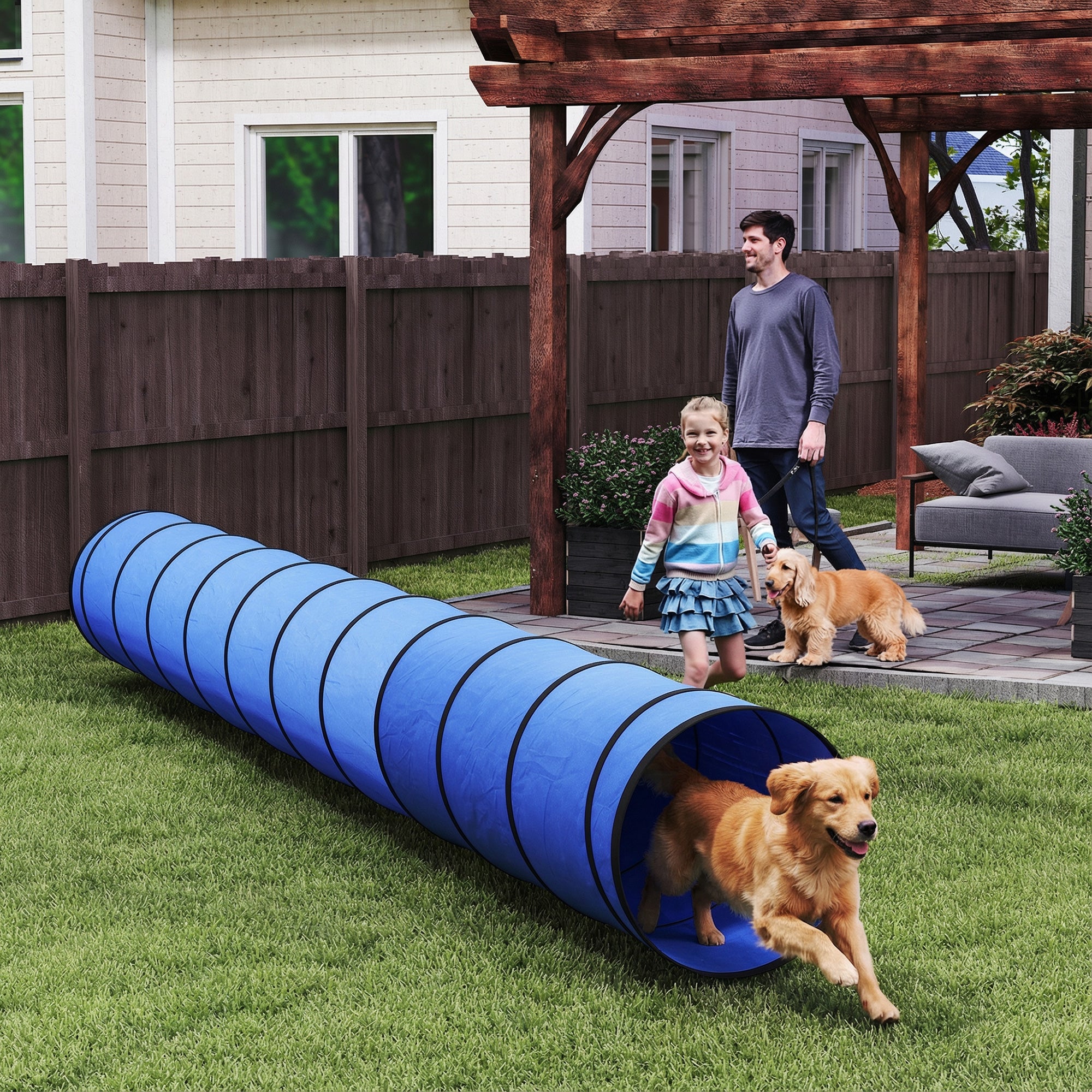 PawHut Dog Tunnel, 500 x 60 cm, Foldable Play Tunnel with 6 Pegs and Bag, Tear-Resistant Outdoor Dog Agility Equipment, Blue