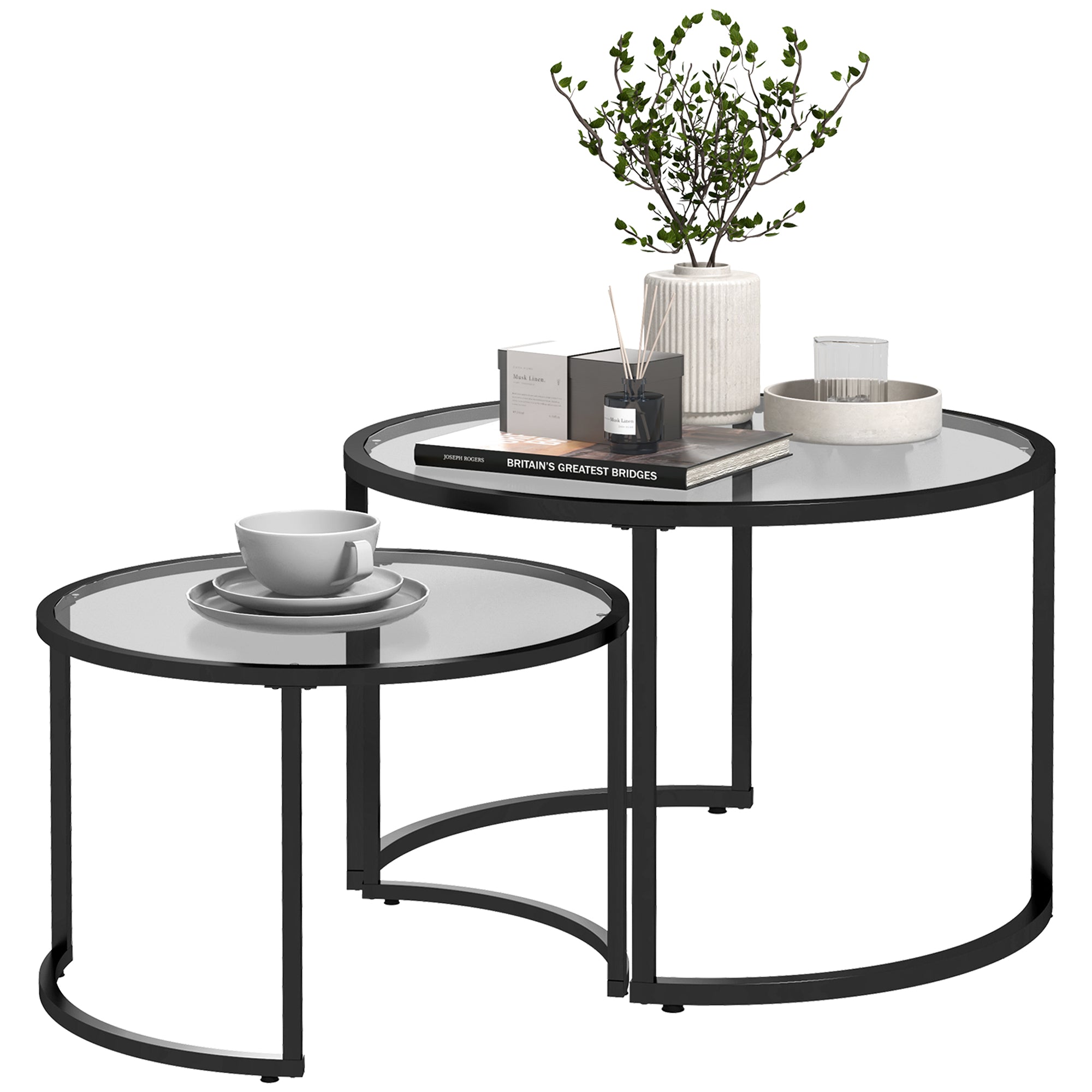 HOMCOM Two-Piece Nest of Glass-Top Coffee Tables - North Peak Garden Furniture
