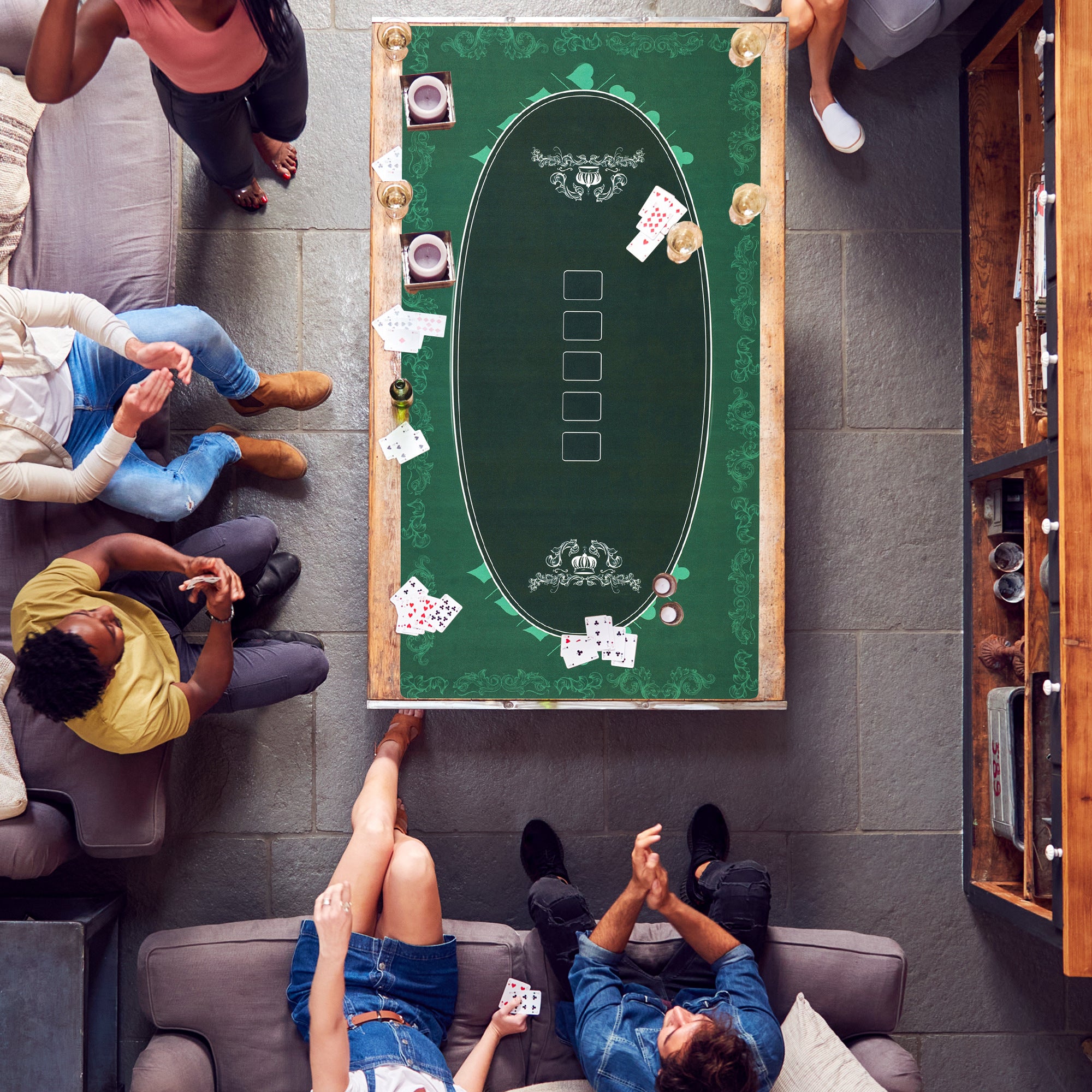 SPORTNOW 239.3 x 115.5 cm Professional Texas Hold'em Poker Mat 12 Player Water-Resistant Poker Table Top Rubber Poker Table Mat with Felt Surface Carry Bag, Green - North Peak Garden Furniture