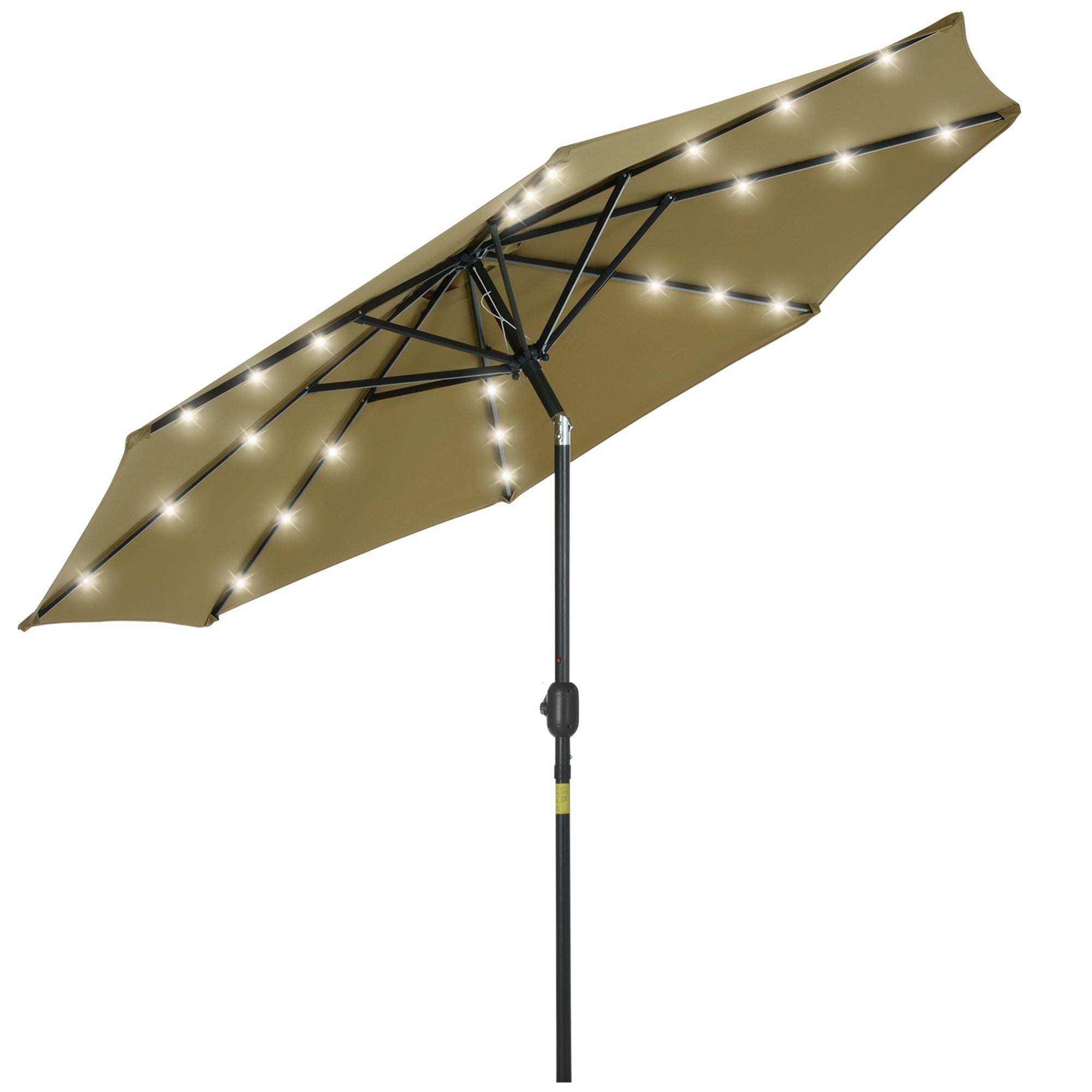Outsunny 2.7m Patio Garden Umbrella Outdoor Parasol with Tilt Crank and 24 LEDs Lights (Brown) - North Peak Garden Furniture