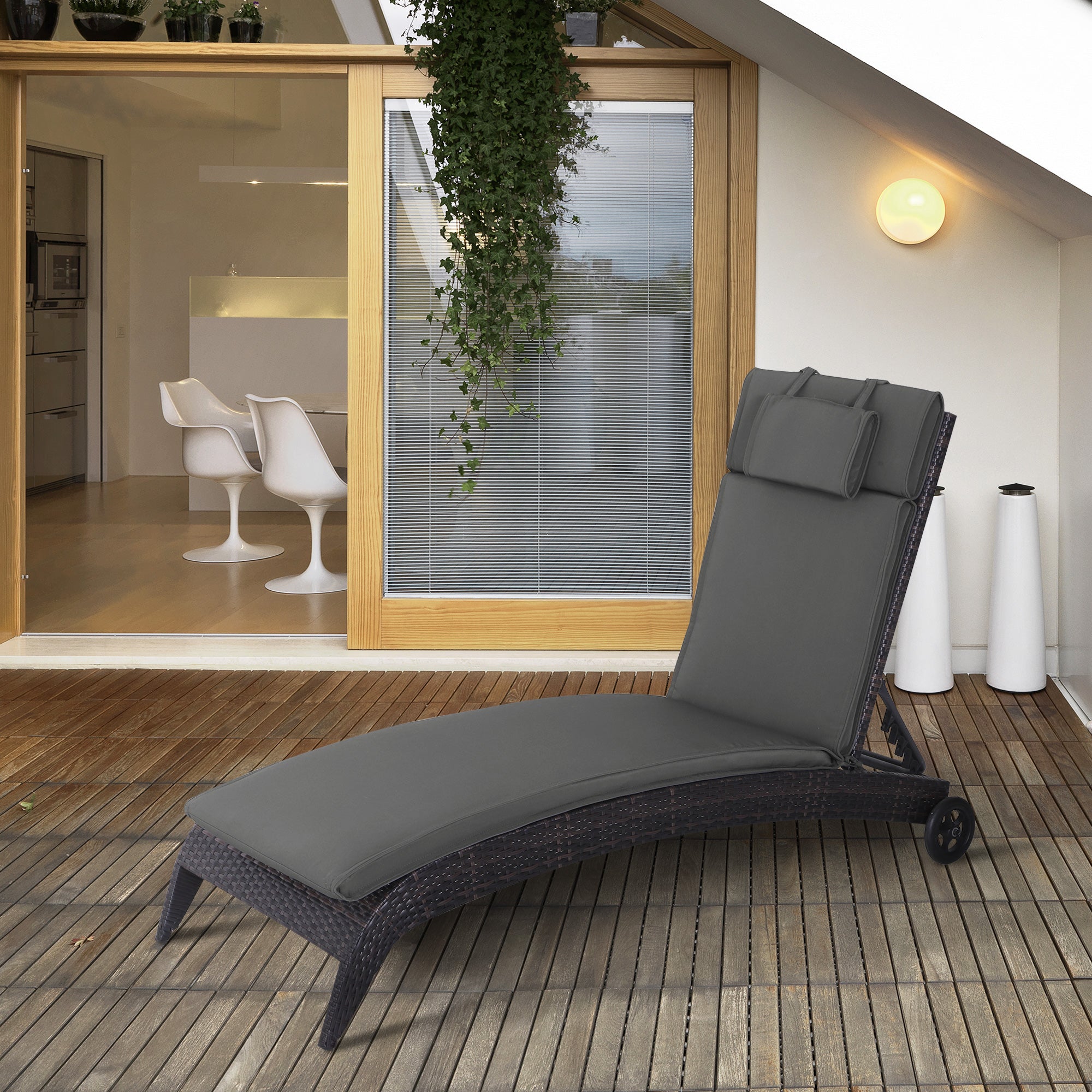 Outsunny Outdoor Garden Patio Folding High Back Chair Cushion Replacement Seat Pad - Grey - North Peak Garden Furniture