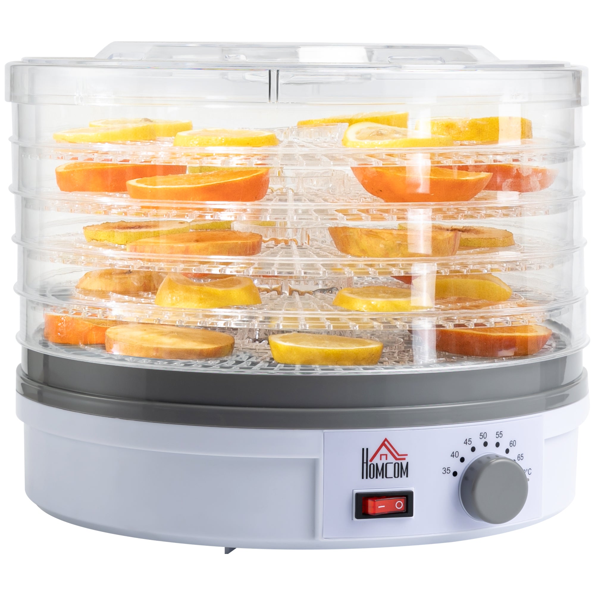 HOMCOM 5 Tier Food Dehydrator, 245W Food Dryer Machine with Adjustable Temperature Control for Drying Fruit, Meat, Vegetable, Jerky and Pet Treat, White - North Peak Garden Furniture