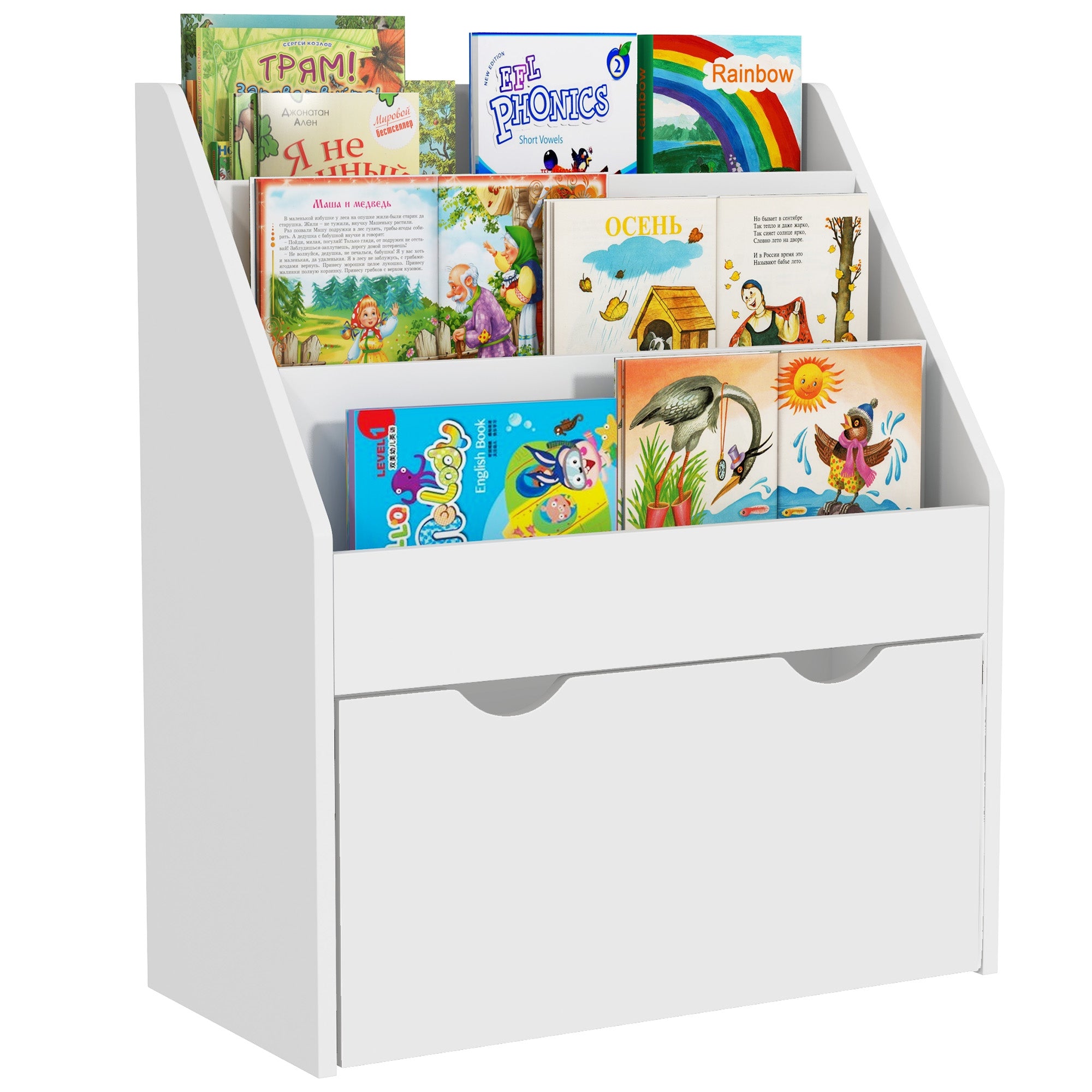 AIYAPLAY Bookcase for Kids with Shelves, Drawer, Bookcase for Bedroom, Playroom, White - North Peak Garden Furniture