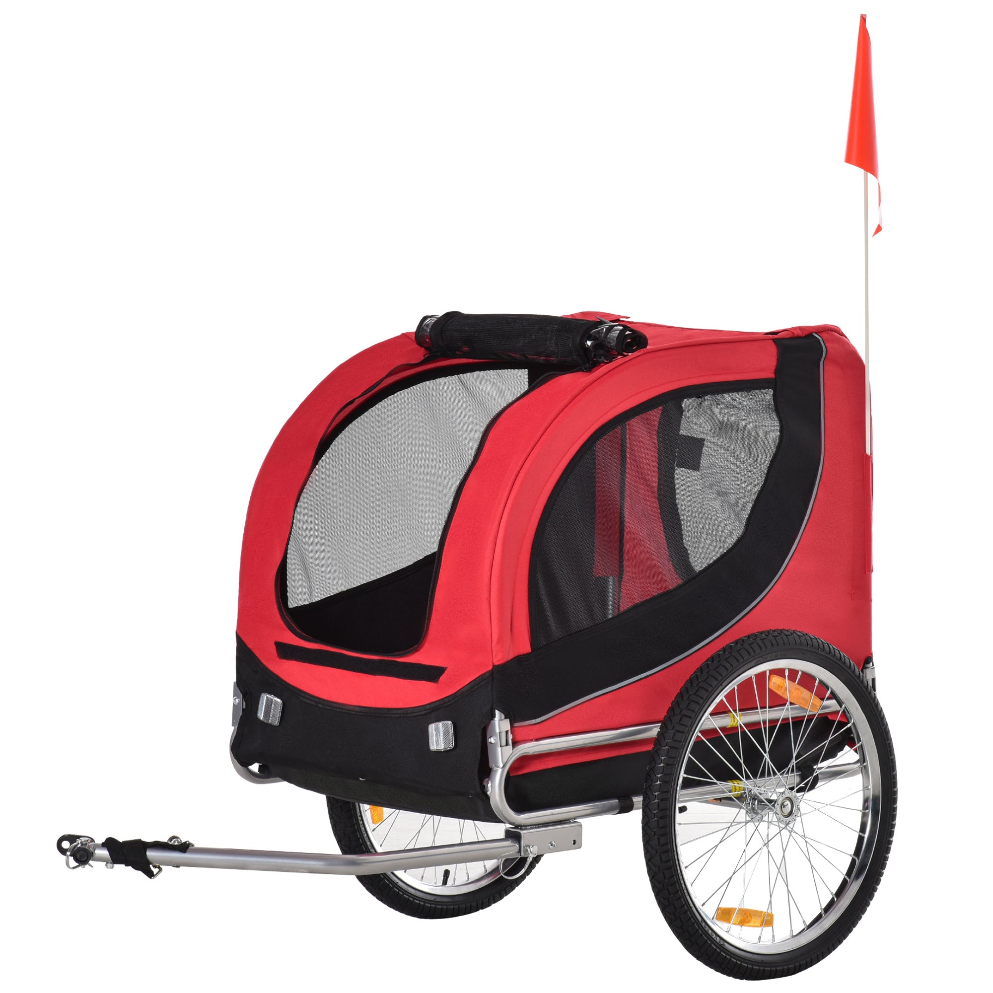 PawHut Steel Dog Bike Trailer Pet Cart Carrier for Bicycle Kit Water Resistant with Hitch Coupler Travel Black and Red - North Peak Garden Furniture