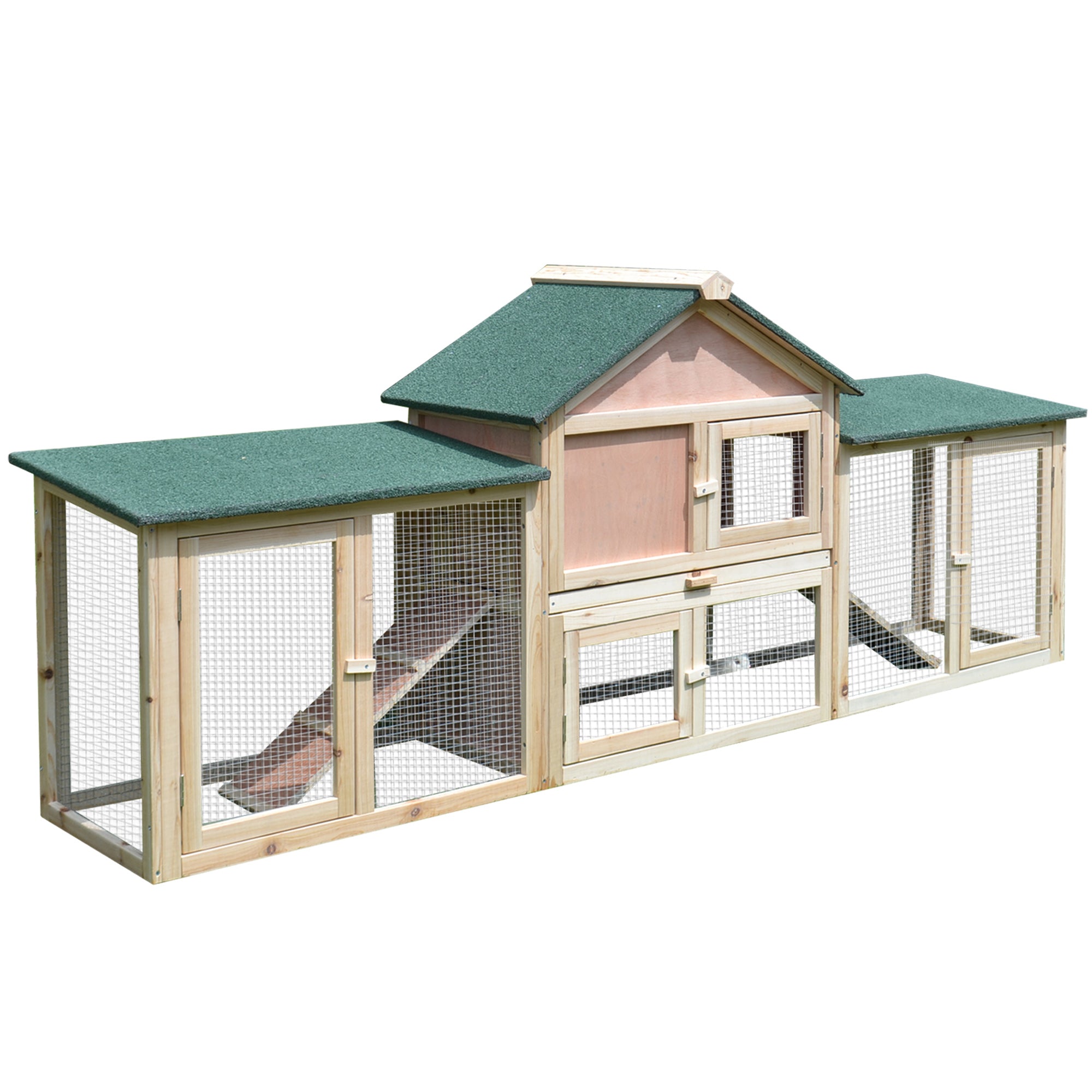 PawHut Guinea Pigs Hutches, 210Lx45.5Wx84.5H cm, Fir Wood-Natural Wood Colour - North Peak Garden Furniture