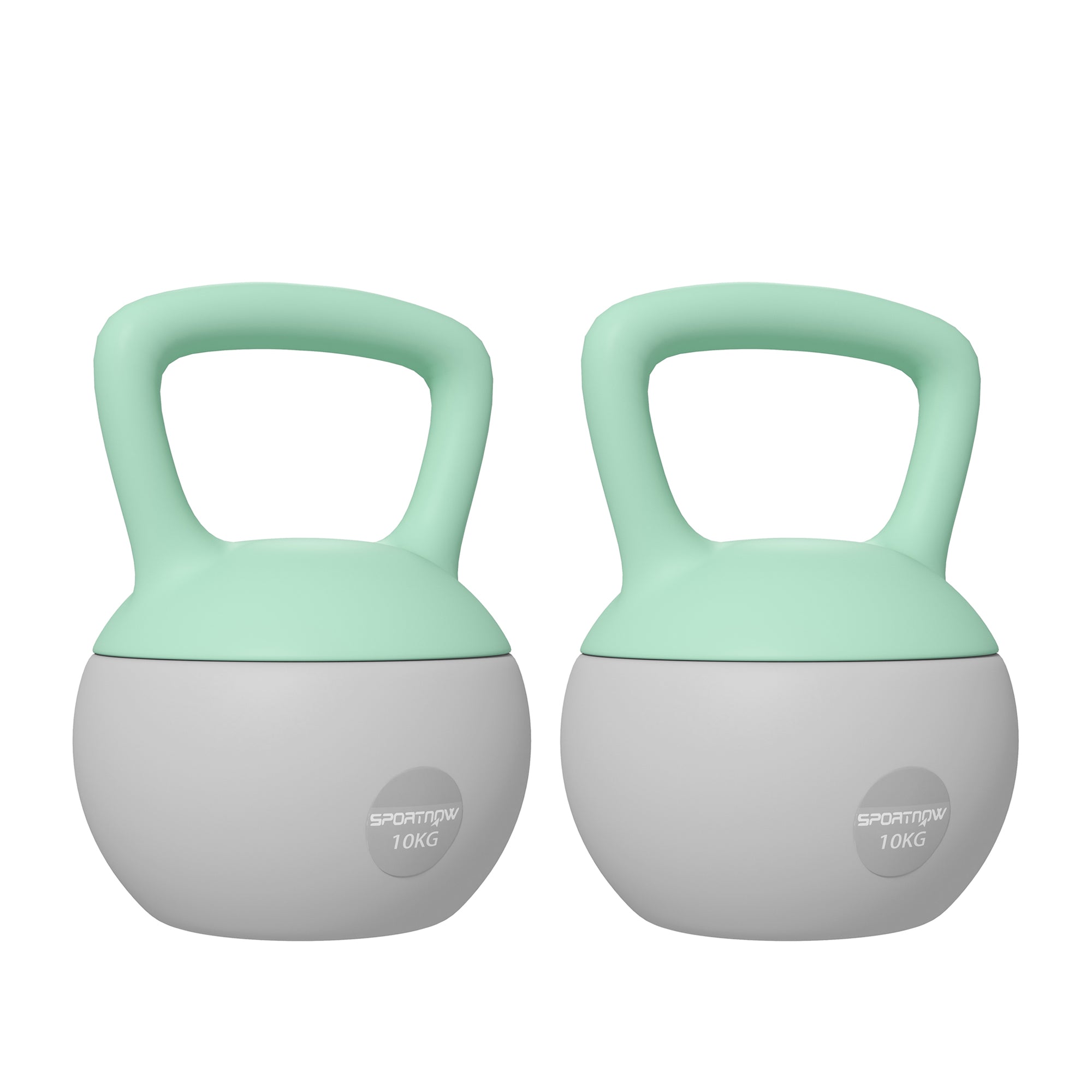 SPORTNOW 2 x 10kg Soft Kettlebell, Kettle Bell with Non-Slip Handle, for Home Gym, Strength Training, Cardio - Grey and Green - North Peak Garden Furniture