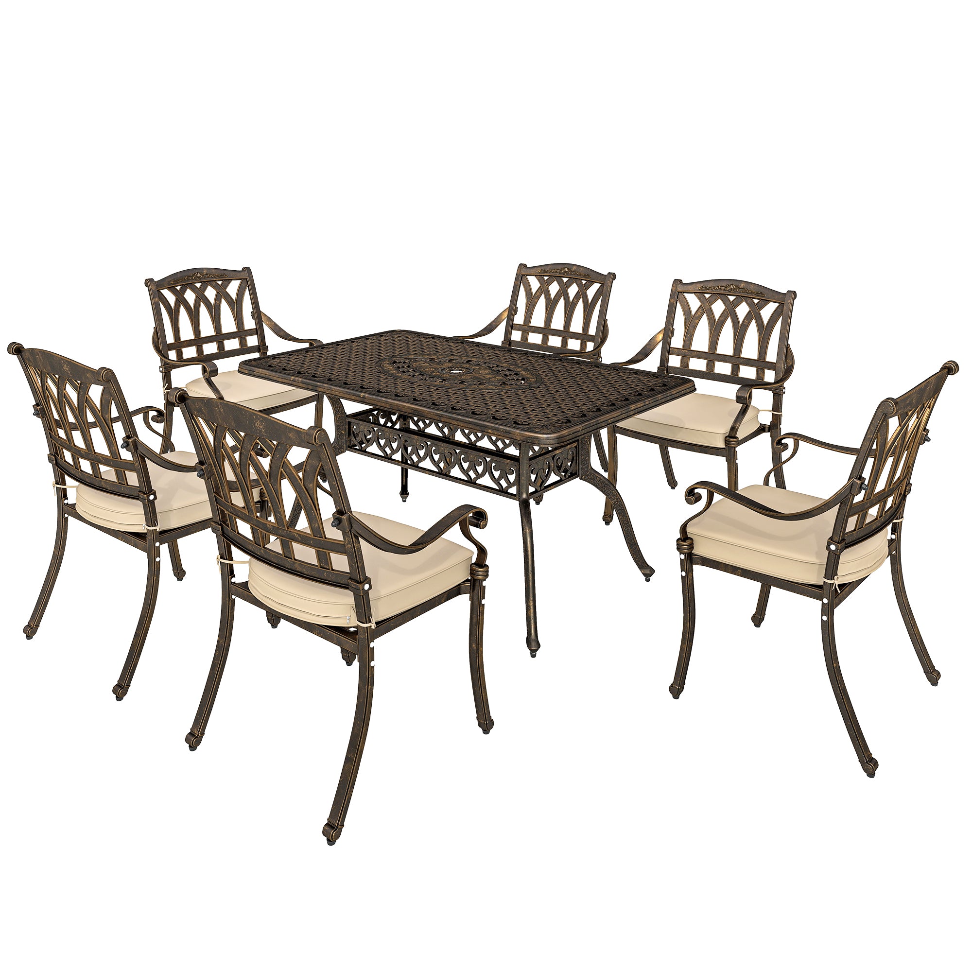 Outsunny Seven-Piece Cast Aluminium Garden Dining Set - Bronze Tone - North Peak Garden Furniture